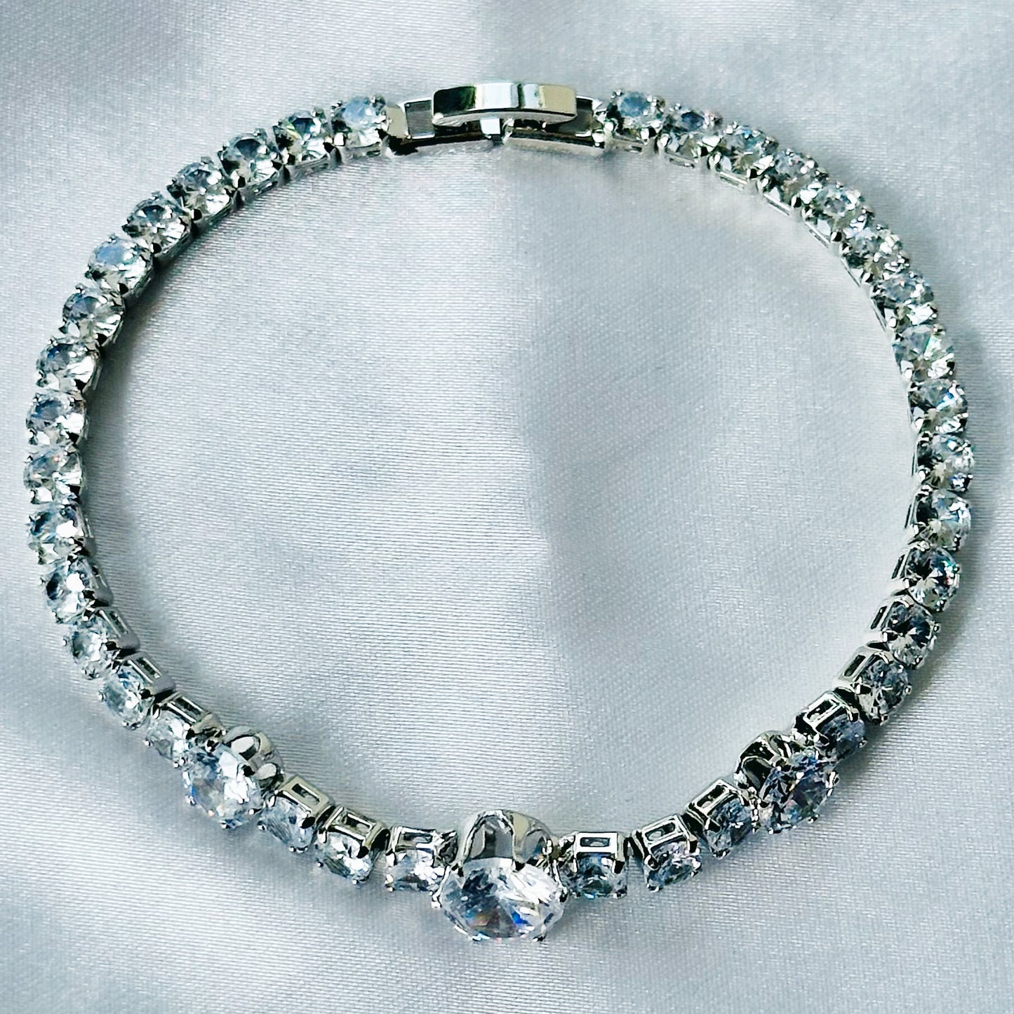 Solitaire Cubic Zirconia American Diamond Silver Plated Tennis Bracelet