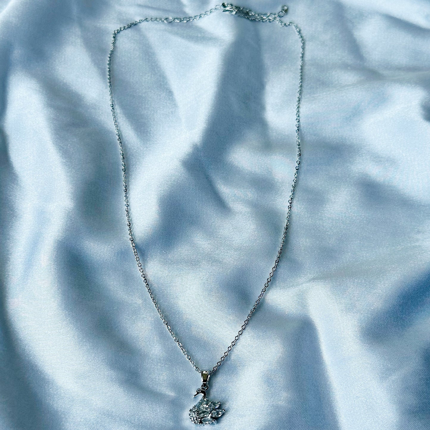 Crystal Swan Design American Diamond Silver Plated Stainless Steel Necklace