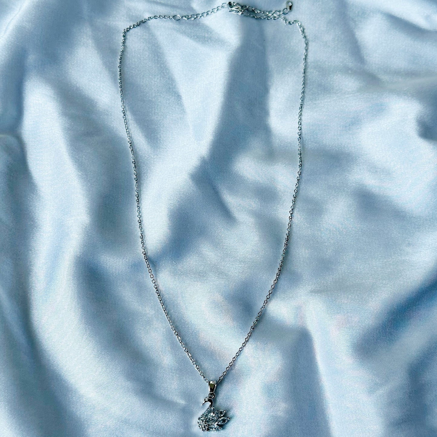 Crystal Swan Design American Diamond Silver Plated Stainless Steel Necklace