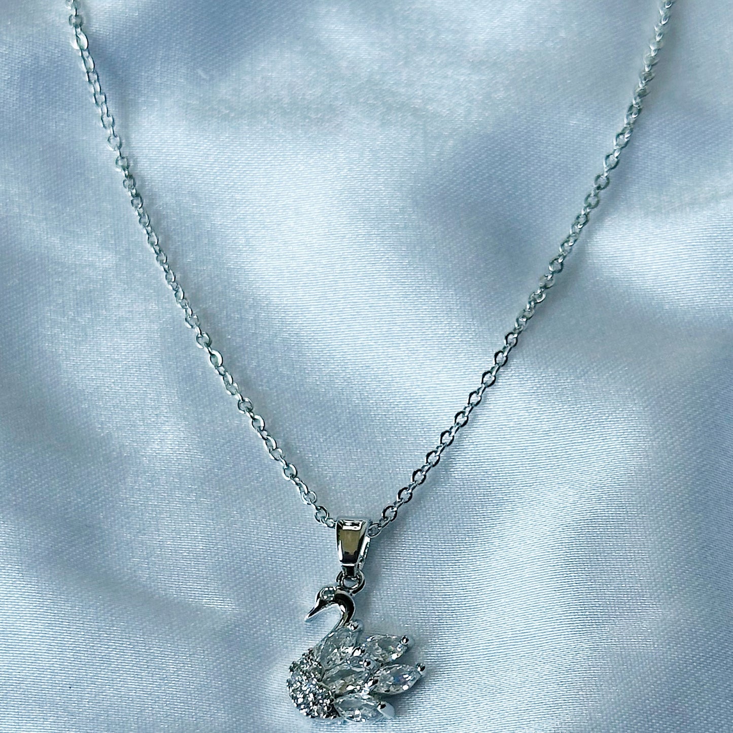 Crystal Swan Design American Diamond Silver Plated Stainless Steel Necklace