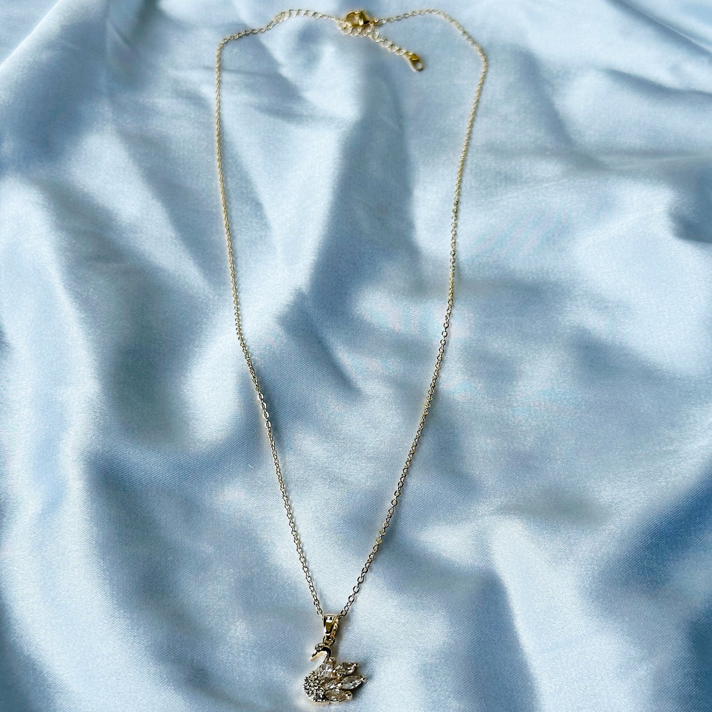 Crystal Swan Design American Diamond Gold Plated Stainless Steel Necklace