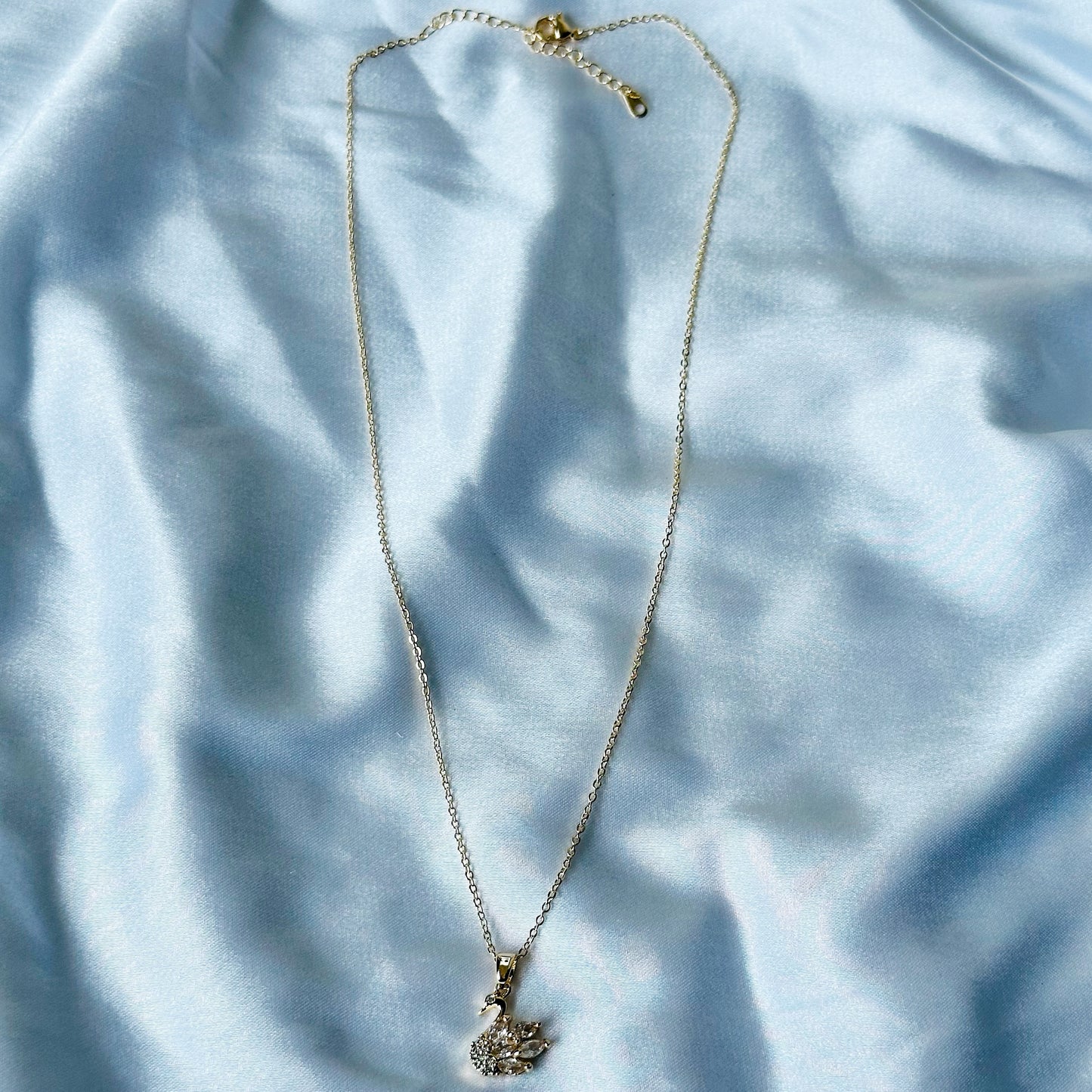 Crystal Swan Design American Diamond Gold Plated Stainless Steel Necklace