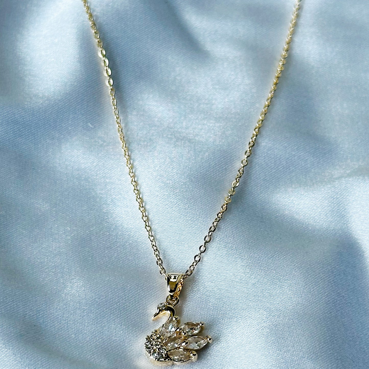 Crystal Swan Design American Diamond Gold Plated Stainless Steel Necklace