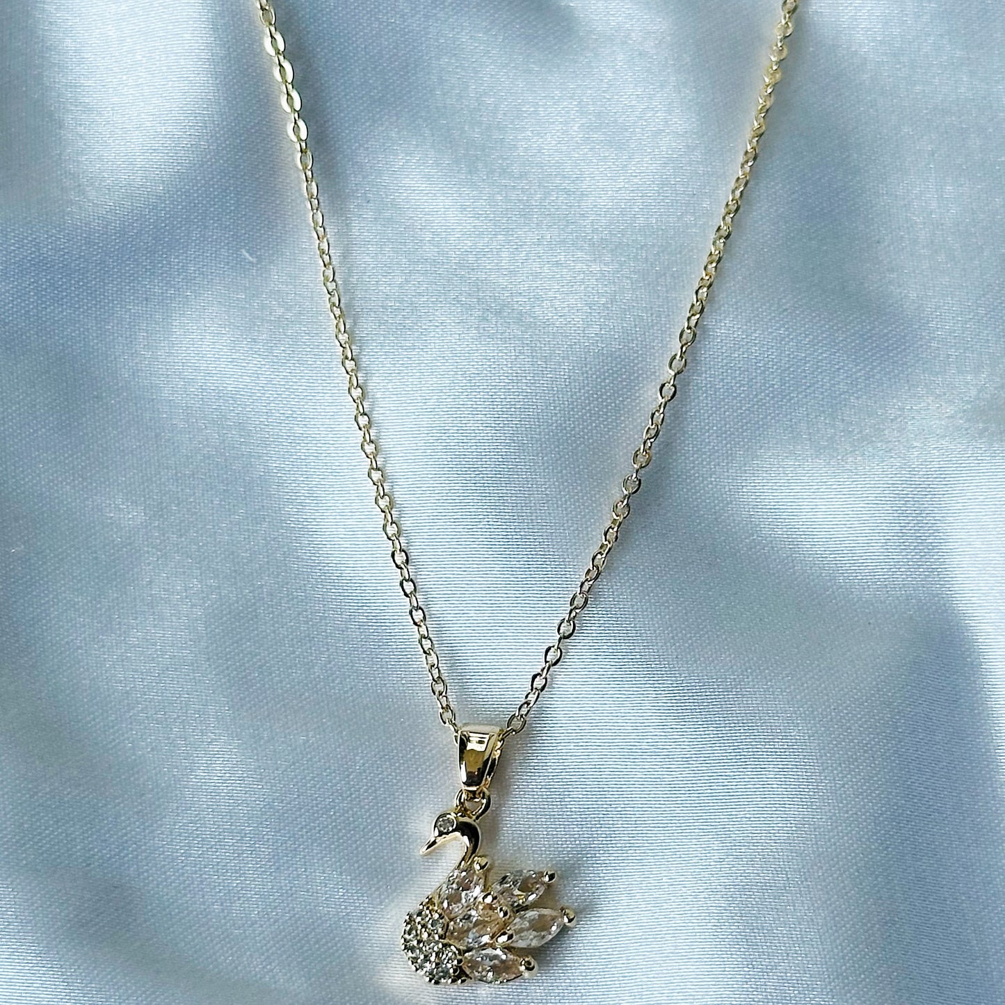 Crystal Swan Design American Diamond Gold Plated Stainless Steel Necklace