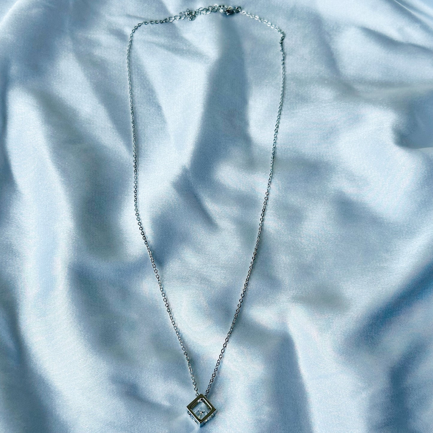 Solitaire Cubic Zircon American Diamond Silver Plated Stainless Steel Necklace