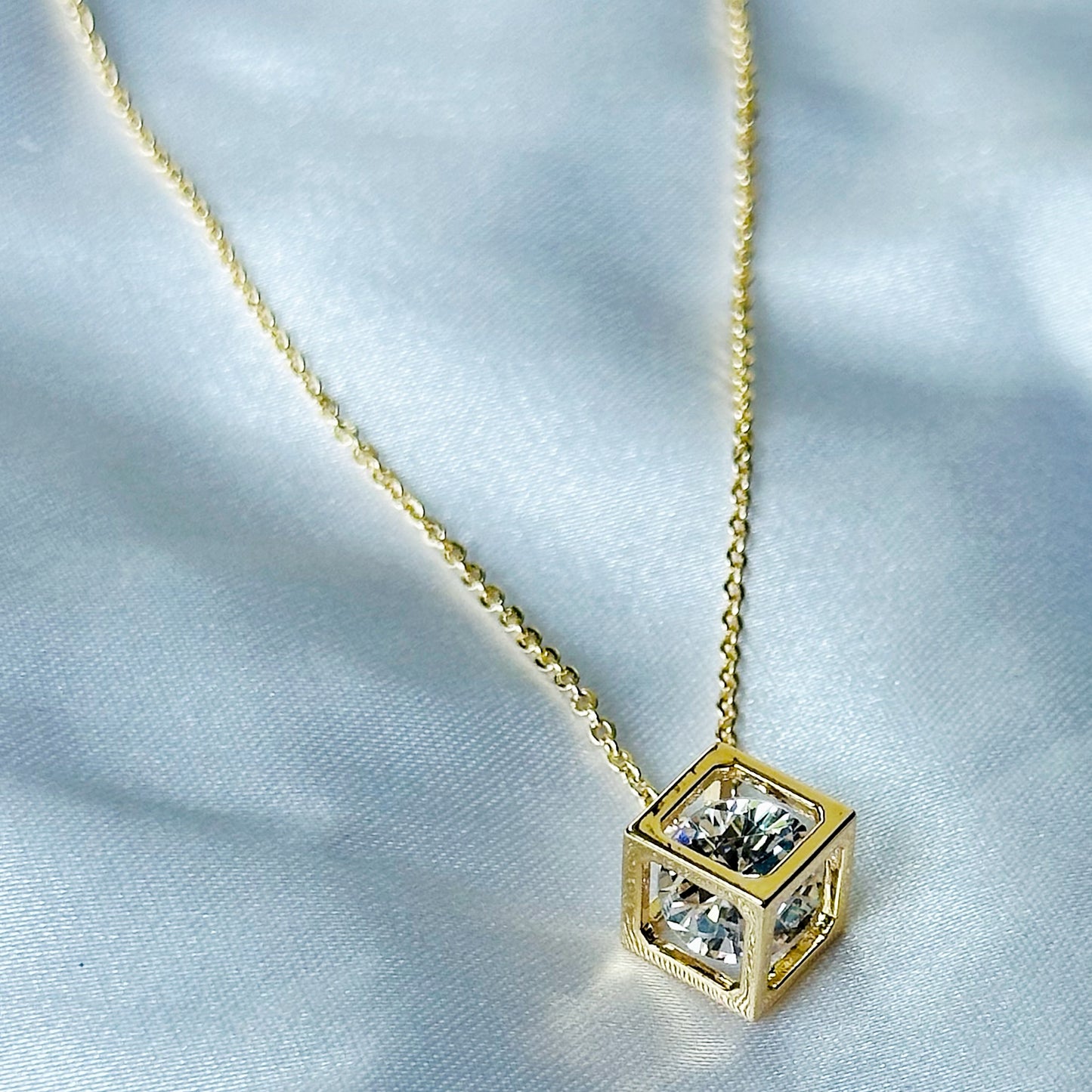 Solitaire Cubic Zircon American Diamond Gold Plated Stainless Steel Necklace