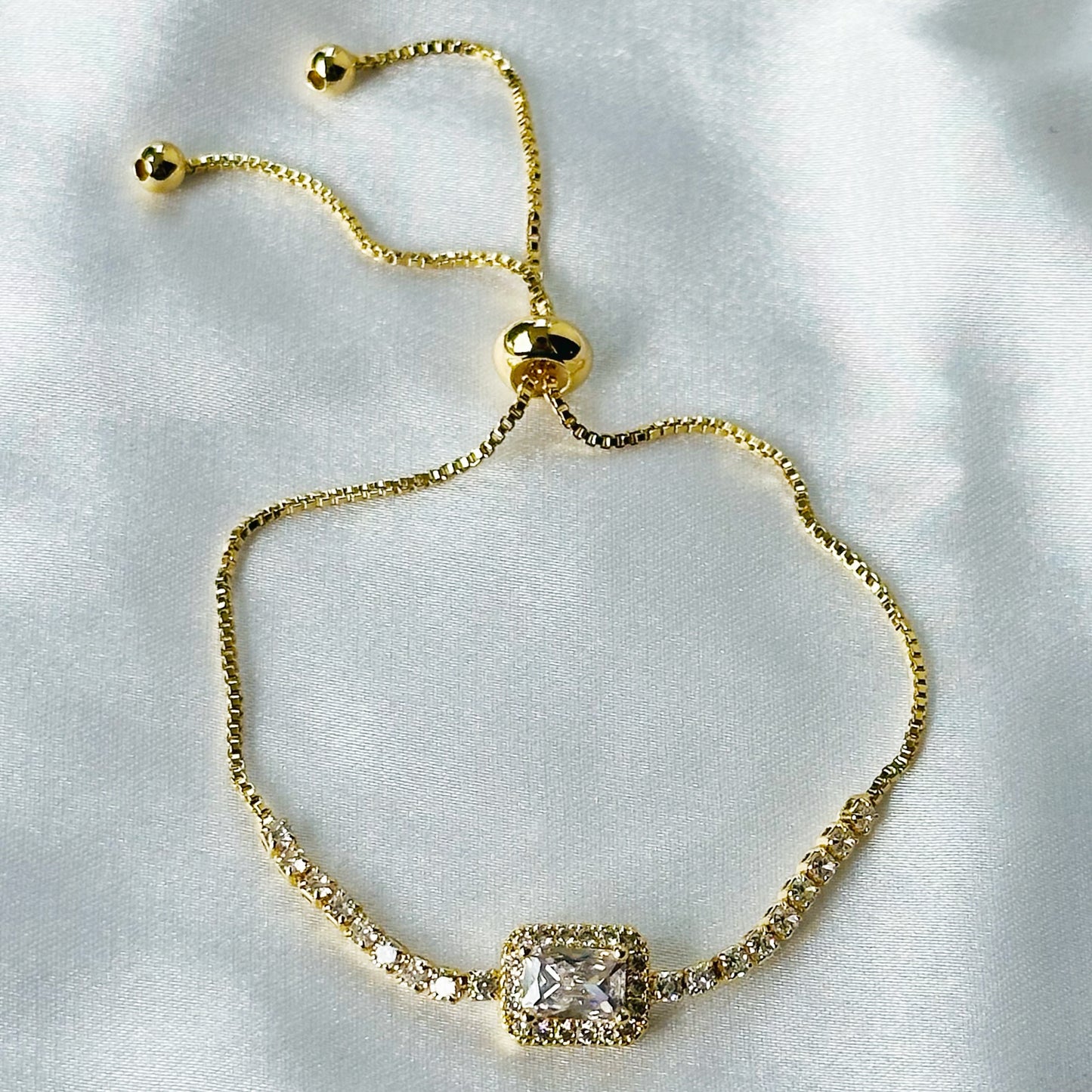 American Diamond Gold Plated Adjustable Chain Bracelet