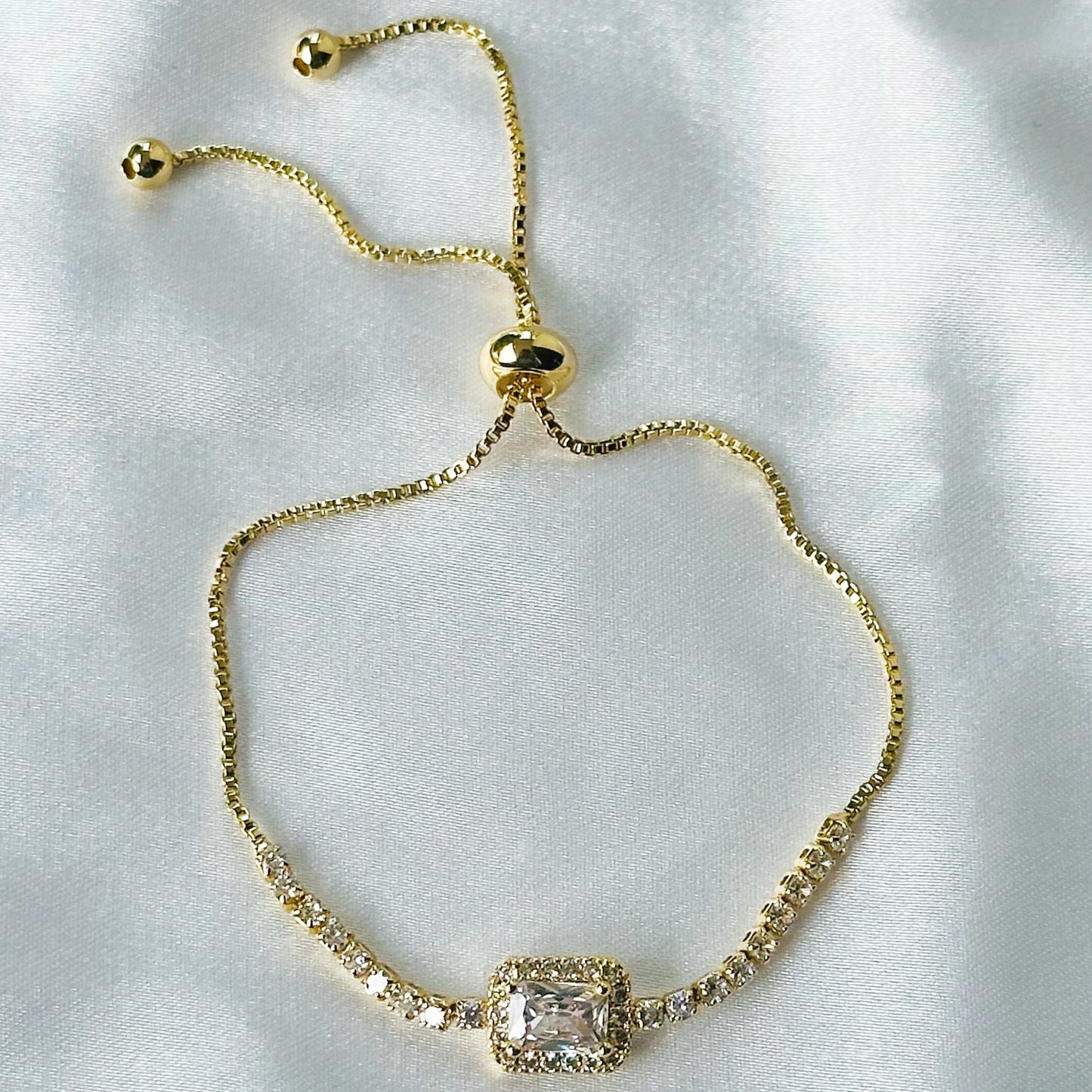 American Diamond Gold Plated Adjustable Chain Bracelet