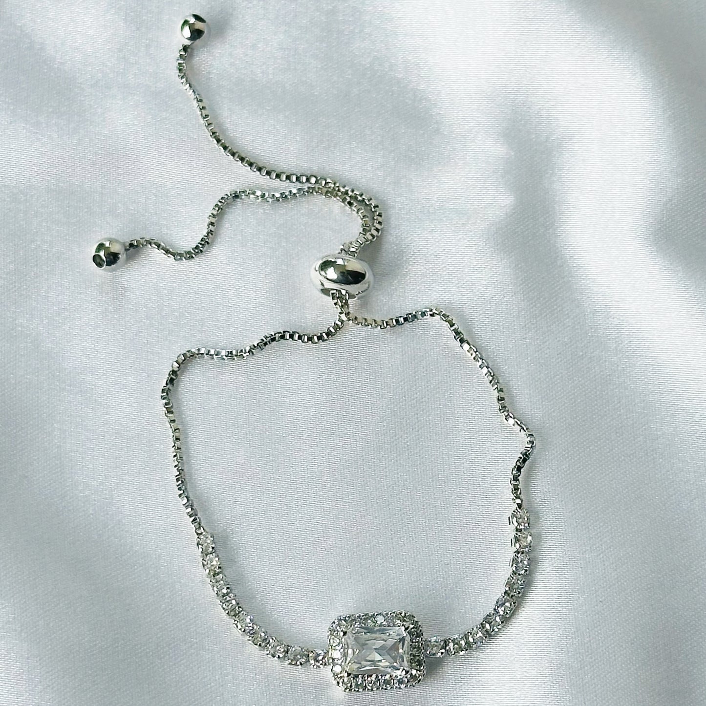 American Diamond Silver Plated Tennis Adjustable Chain Bracelet