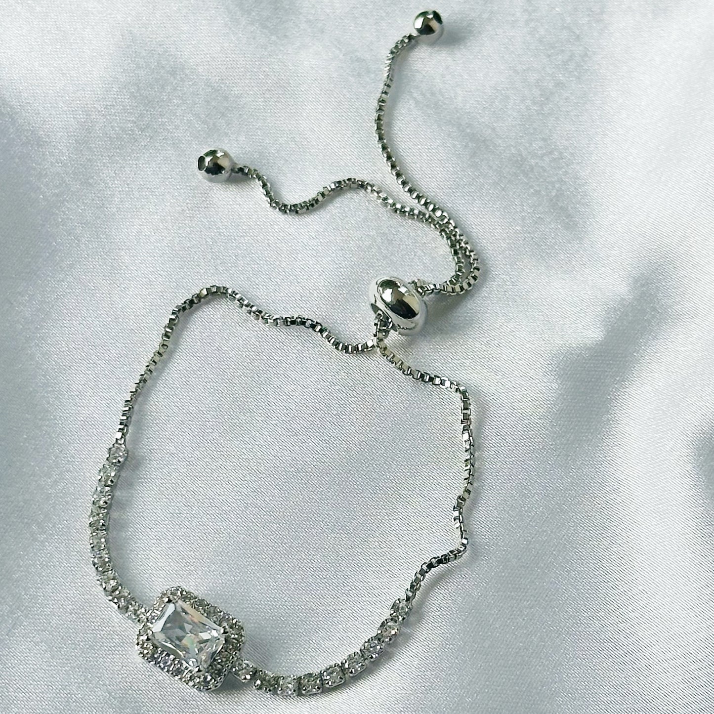 American Diamond Silver Plated Tennis Adjustable Chain Bracelet