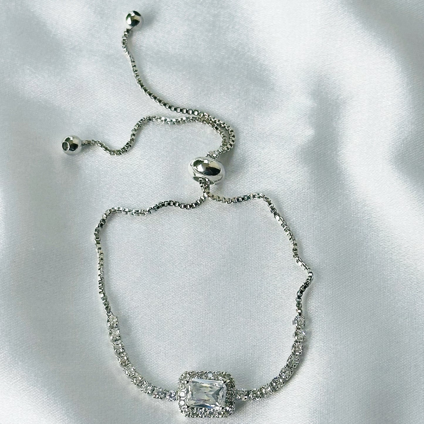 American Diamond Silver Plated Tennis Adjustable Chain Bracelet