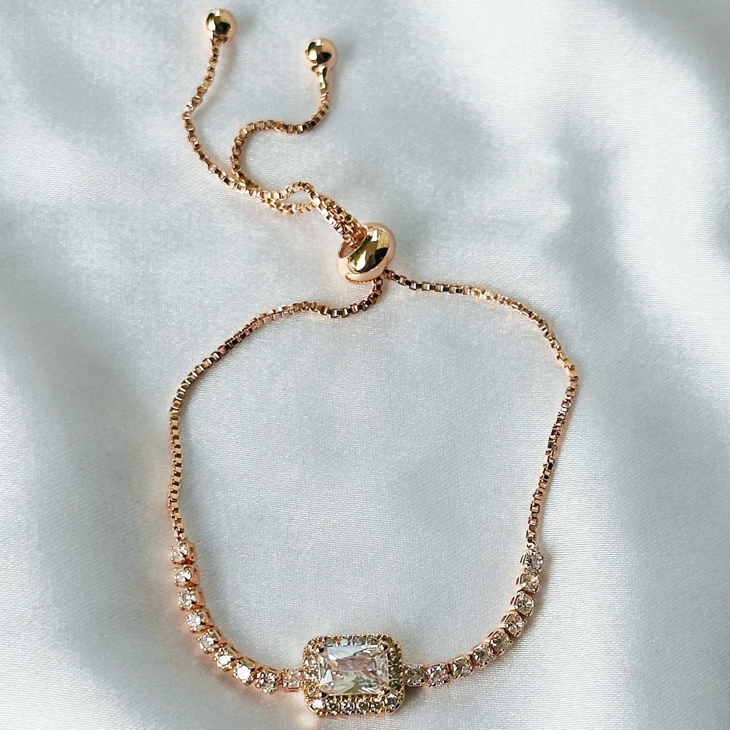 American Diamond Rose Gold Plated Adjustable Chain Bracelet