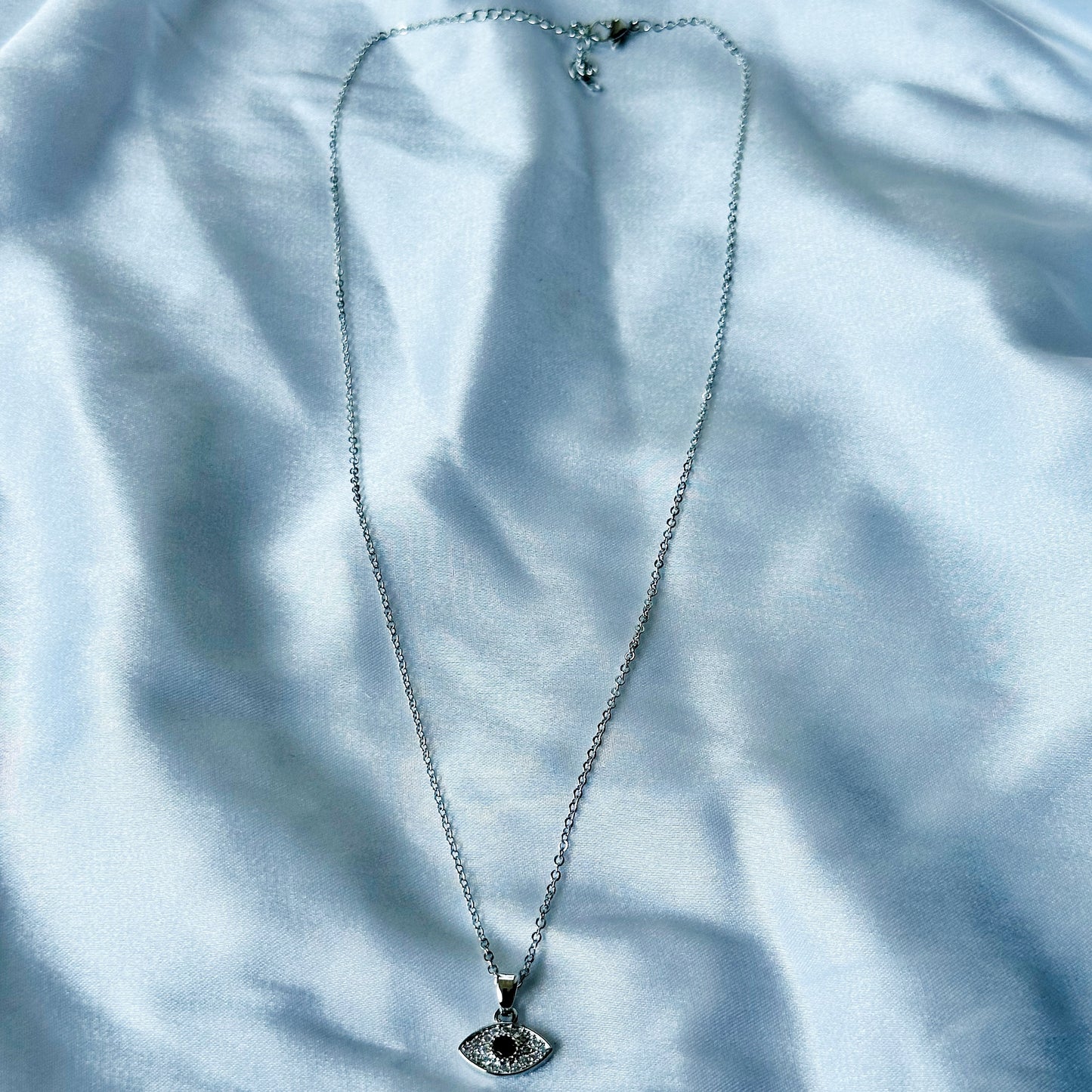 Evil Eye Design American Diamond Silver Plated Stainless Steel Necklace