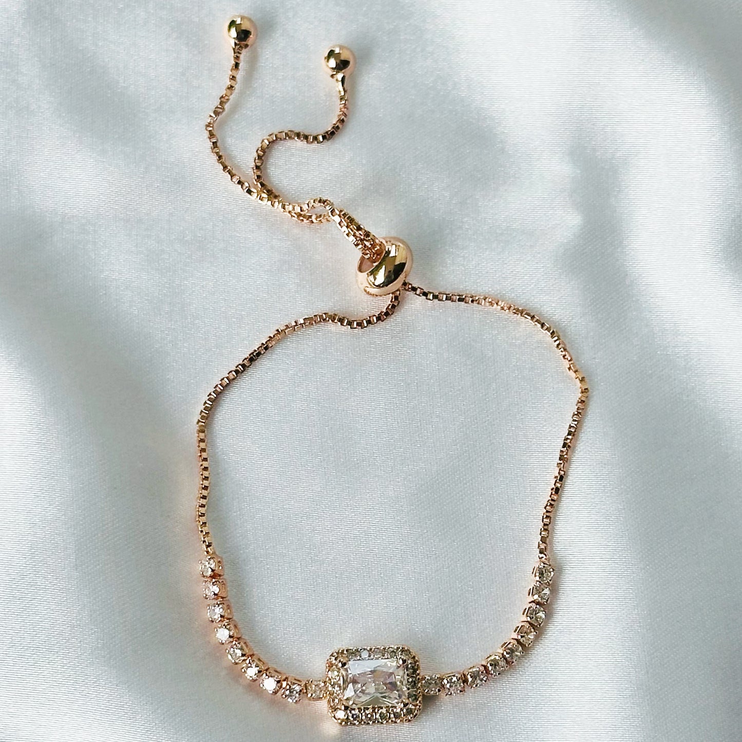 American Diamond Rose Gold Plated Adjustable Chain Bracelet