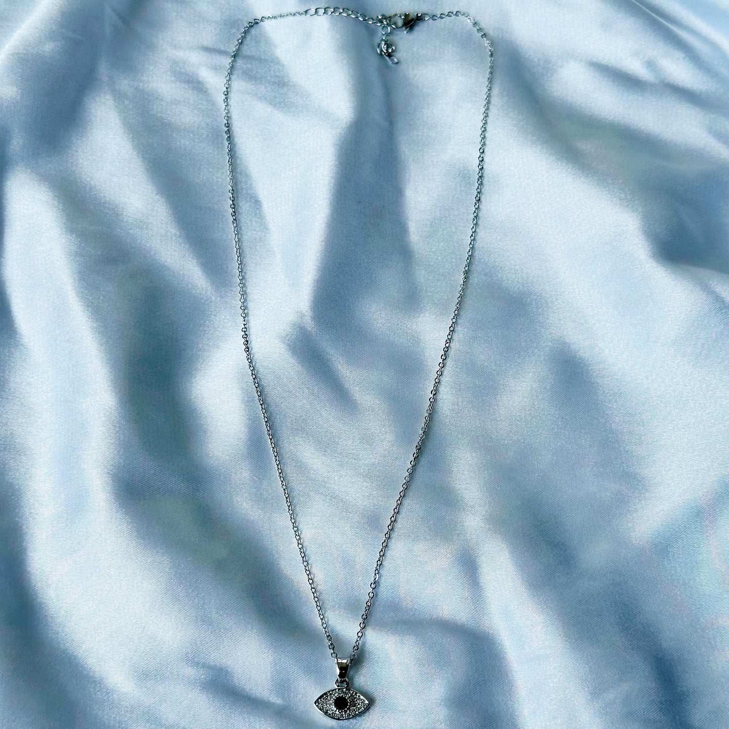 Evil Eye Design American Diamond Silver Plated Stainless Steel Necklace