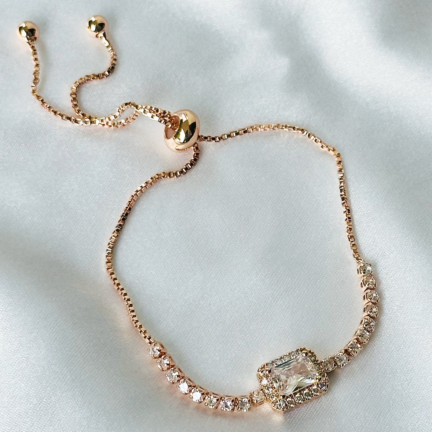 American Diamond Rose Gold Plated Adjustable Chain Bracelet