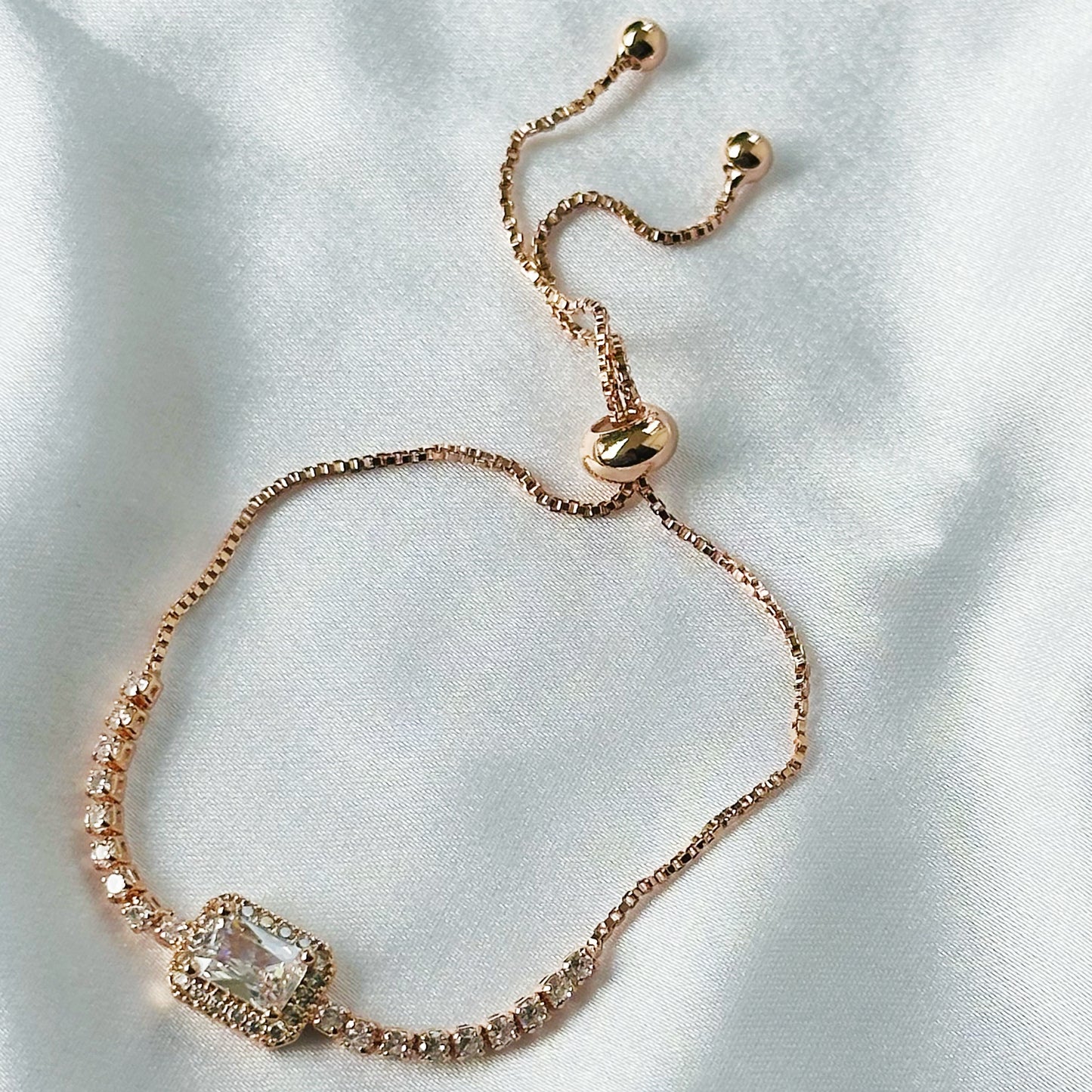 American Diamond Rose Gold Plated Adjustable Chain Bracelet