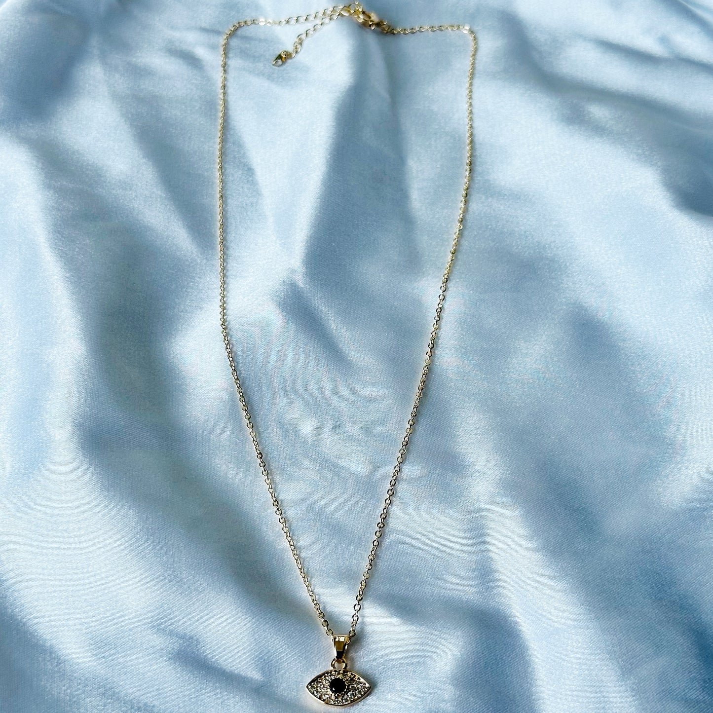 Evil Eye Design American Diamond Gold Plated Stainless Steel Necklace