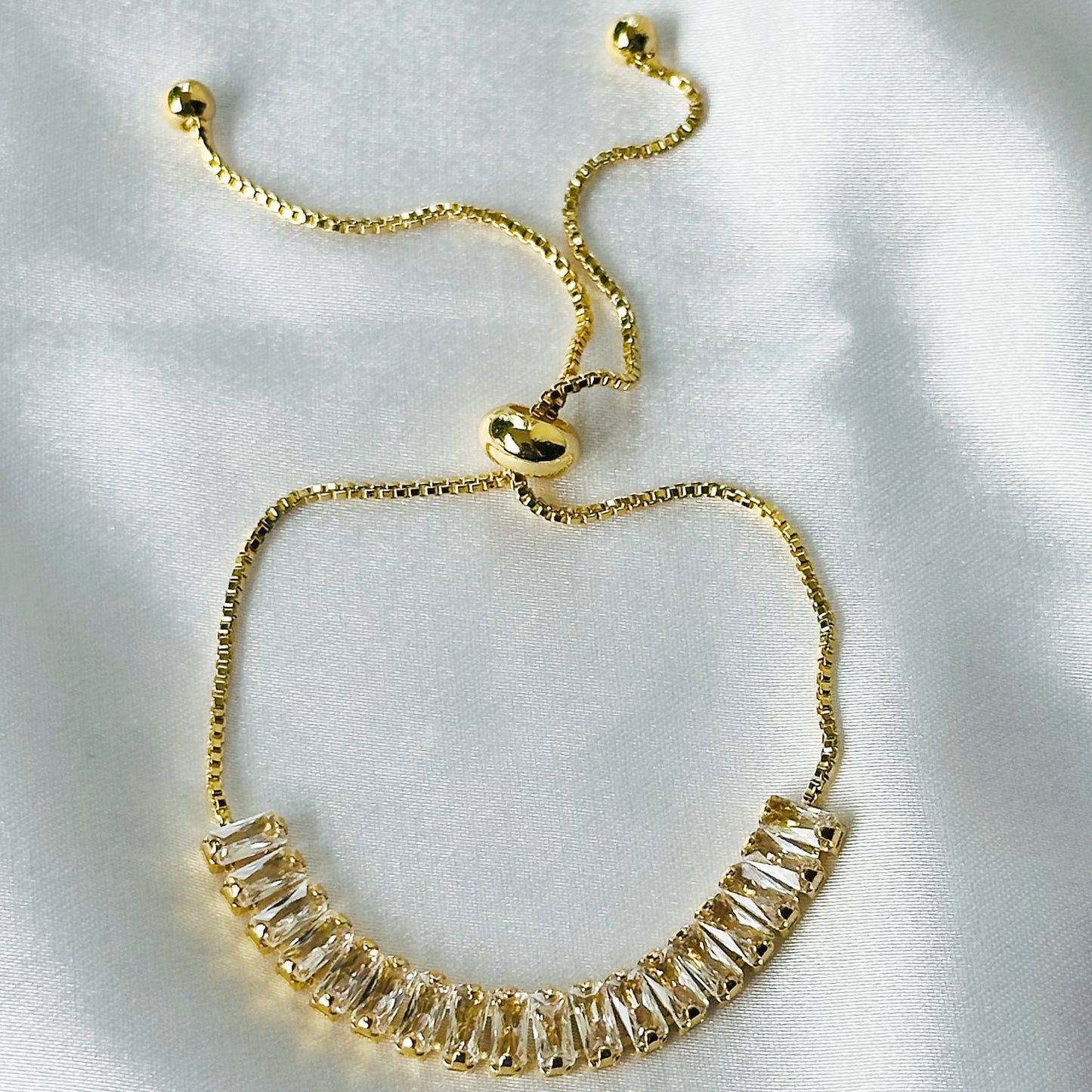 American Diamond Gold Plated Tennis Adjustable Chain Bracelet