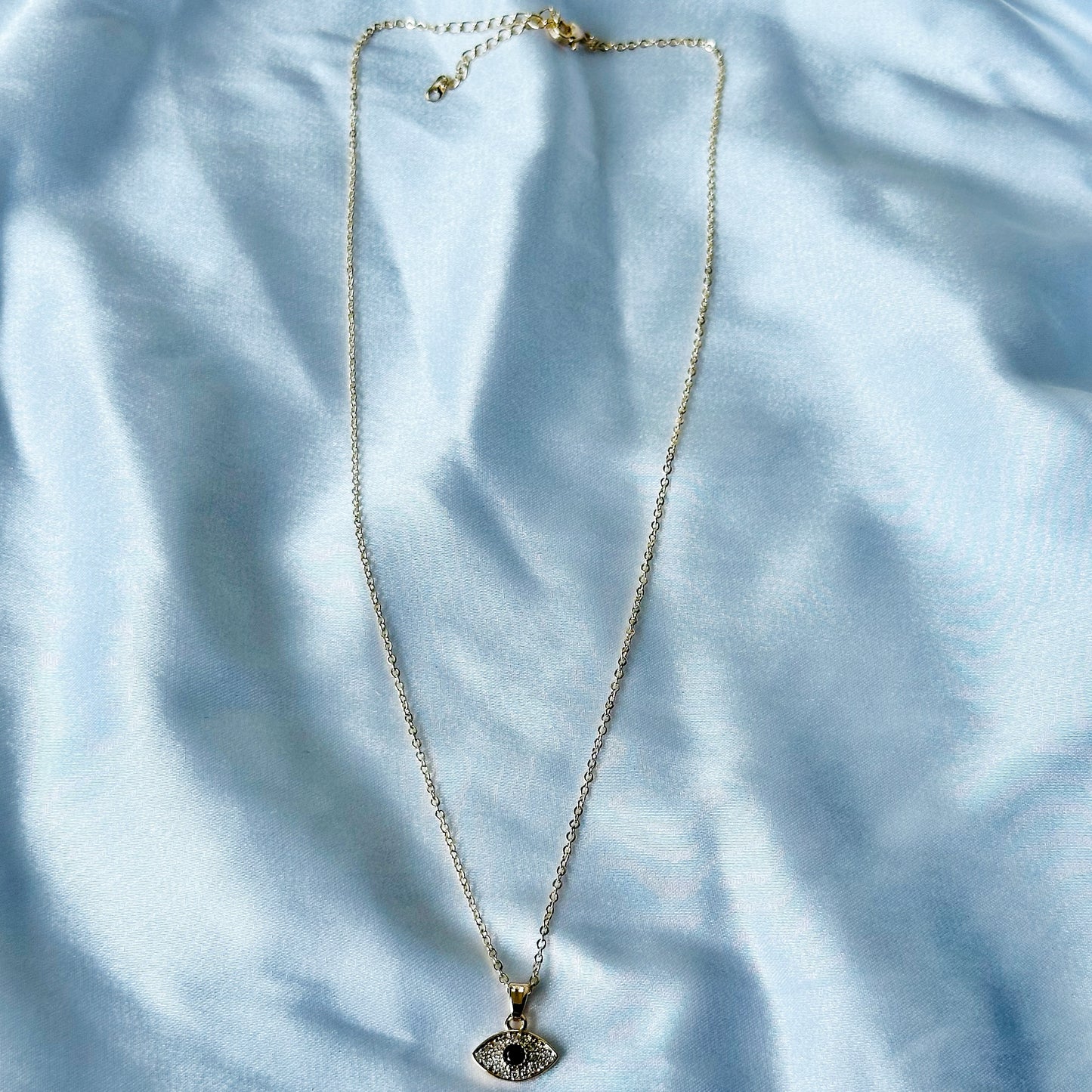 Evil Eye Design American Diamond Gold Plated Stainless Steel Necklace
