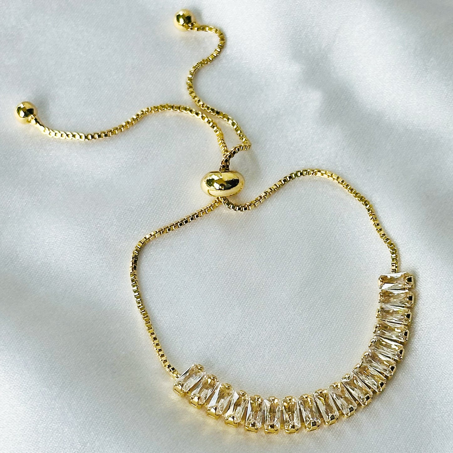 American Diamond Gold Plated Tennis Adjustable Chain Bracelet