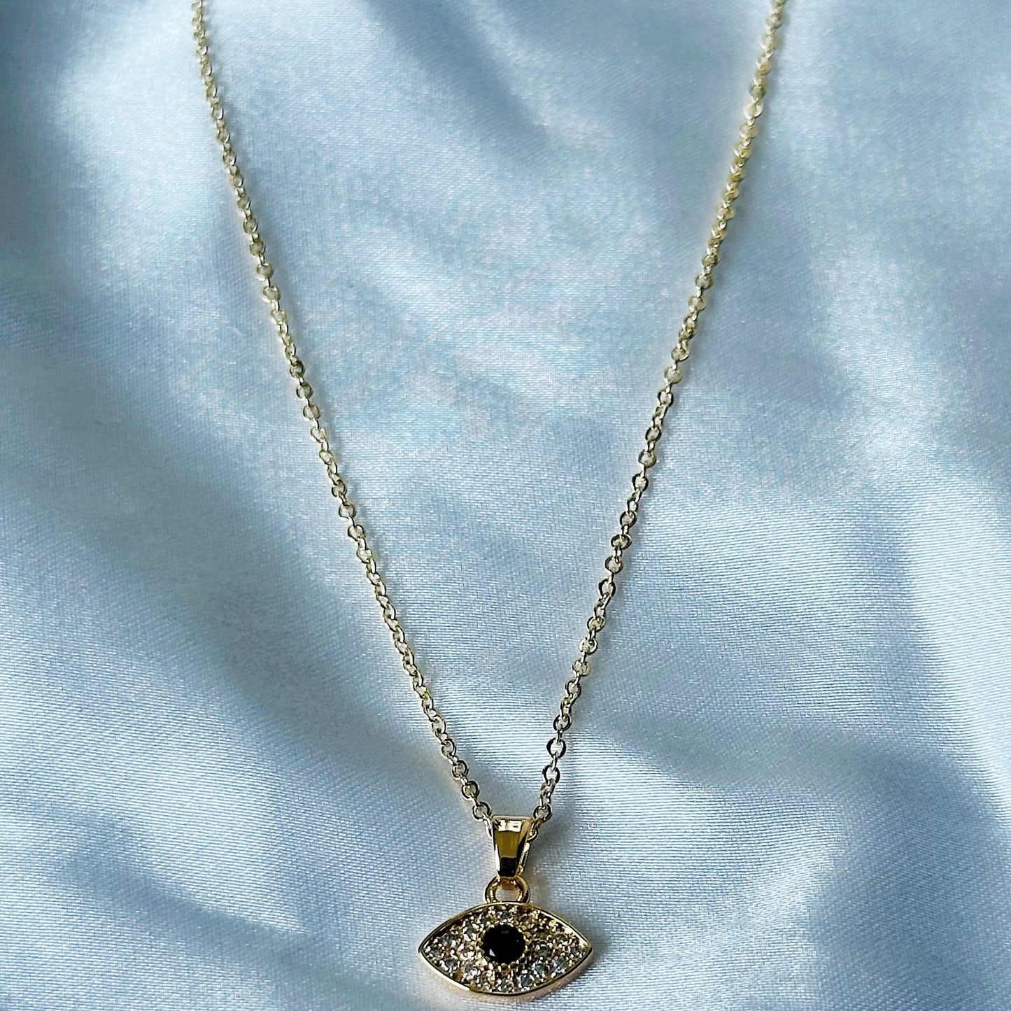 Evil Eye Design American Diamond Gold Plated Stainless Steel Necklace
