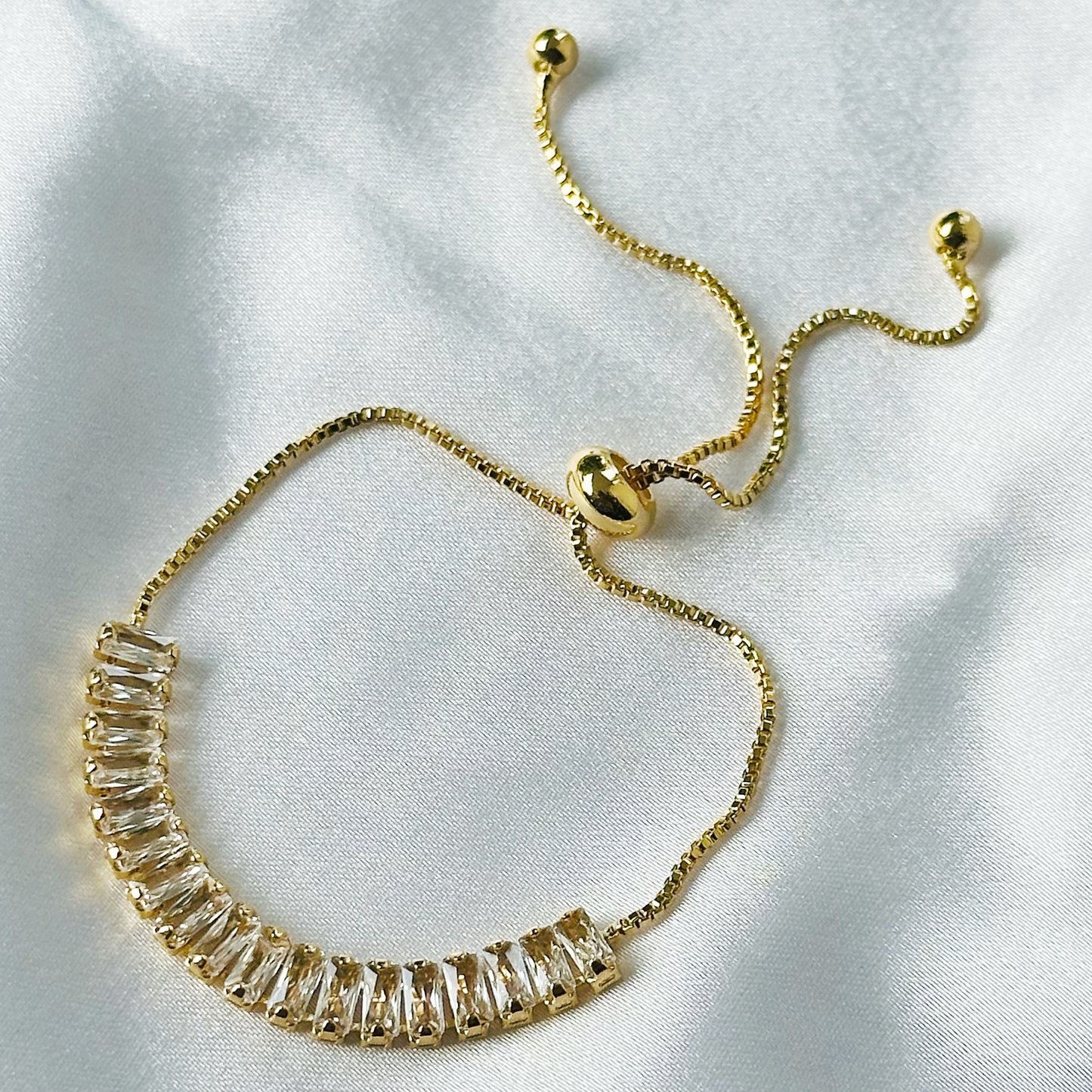 American Diamond Gold Plated Tennis Adjustable Chain Bracelet