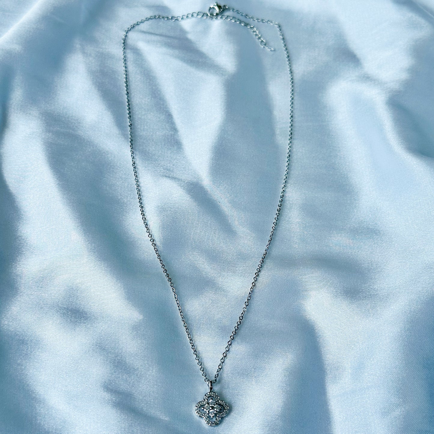 Floral Design American Diamond Silver Plated Stainless Steel Necklace