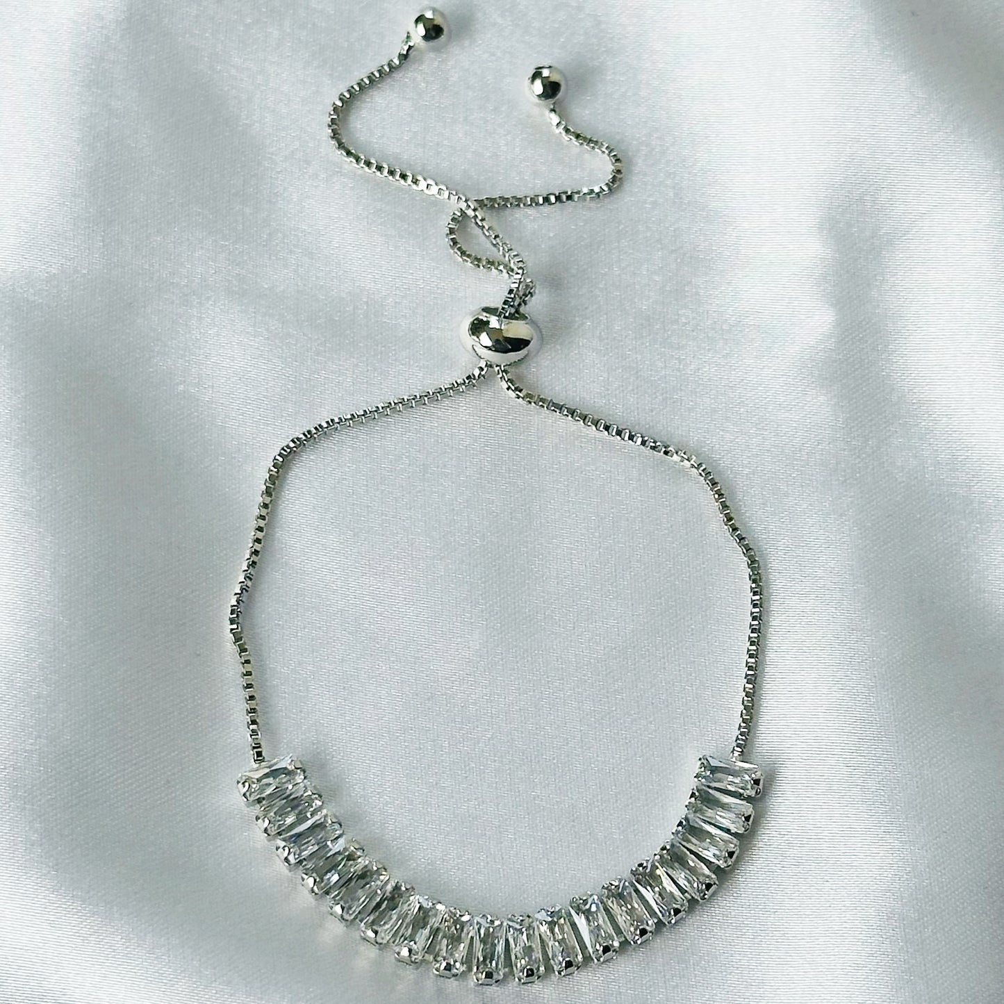 American Diamond Silver Plated Tennis Adjustable Chain Bracelet