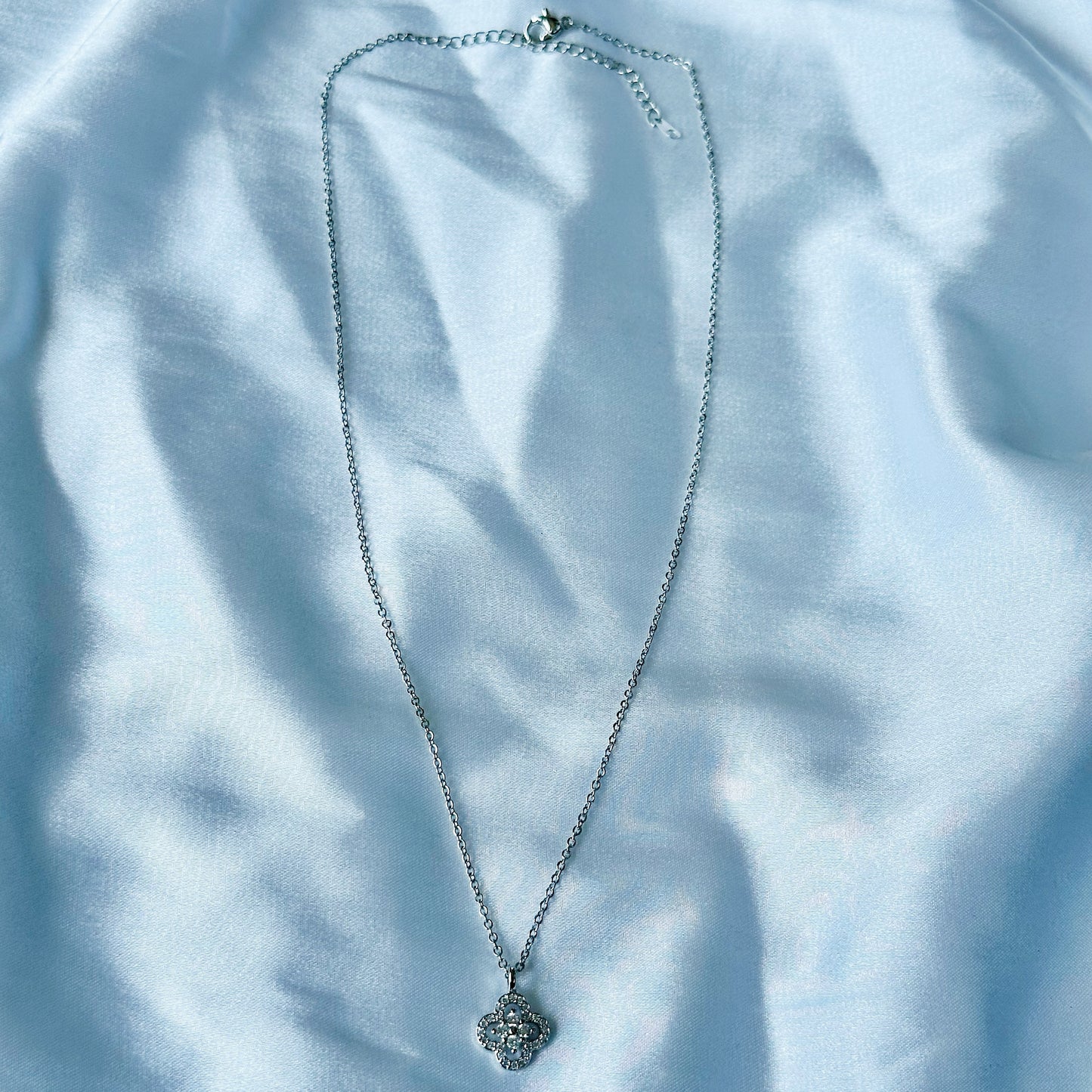 Floral Design American Diamond Silver Plated Stainless Steel Necklace