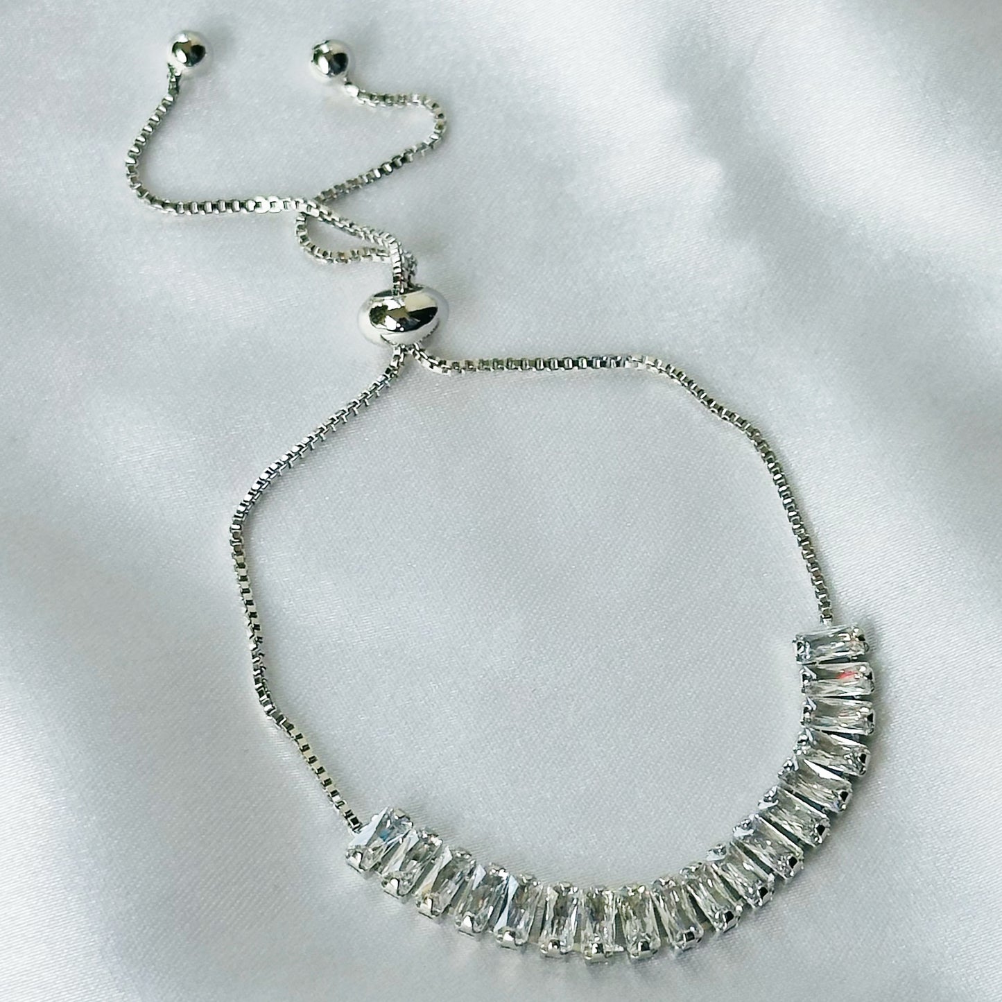 American Diamond Silver Plated Tennis Adjustable Chain Bracelet