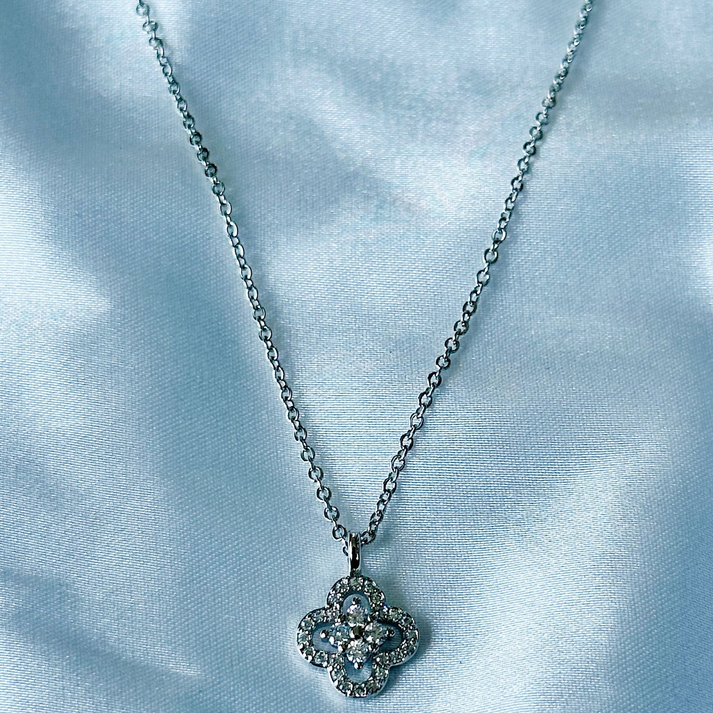 Floral Design American Diamond Silver Plated Stainless Steel Necklace