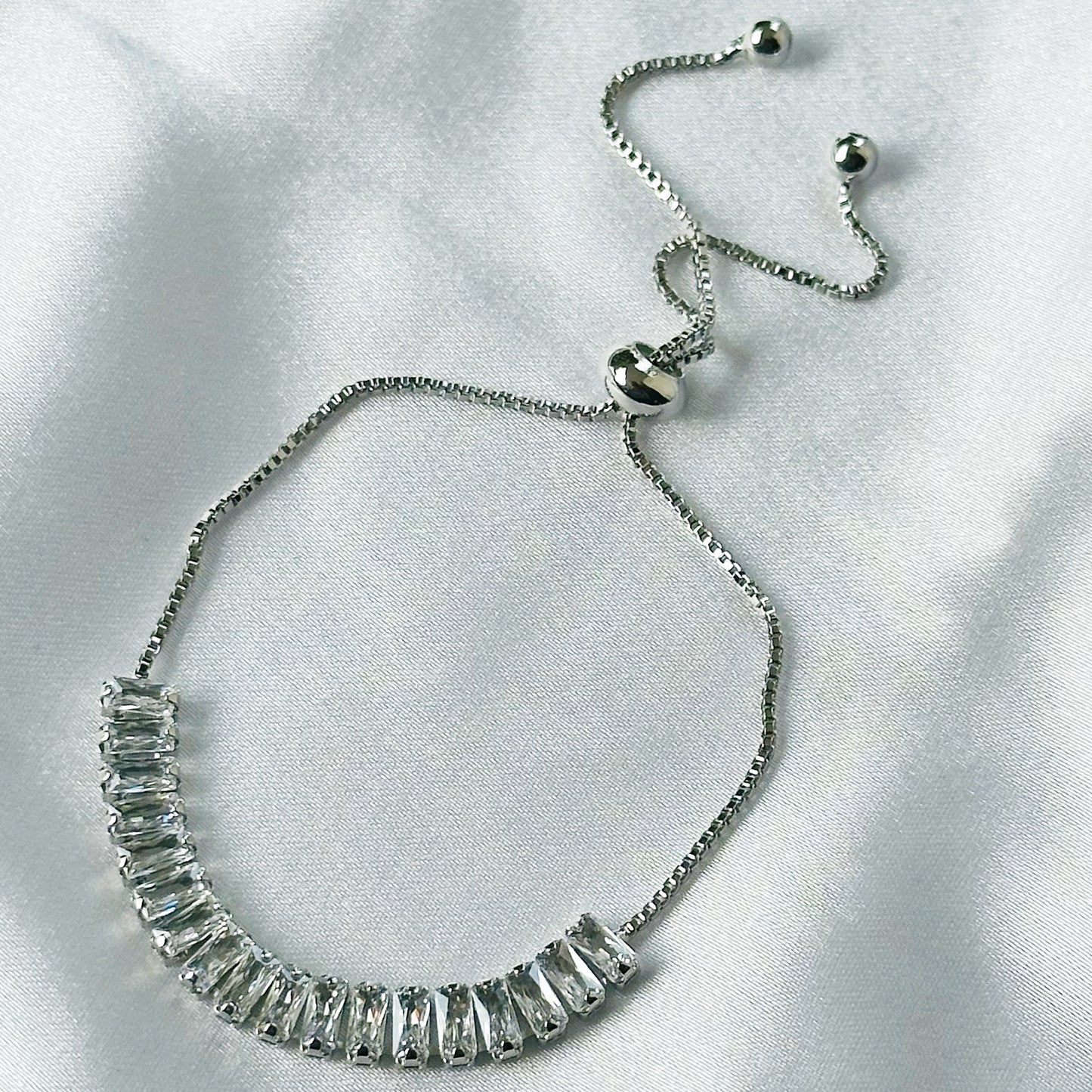American Diamond Silver Plated Tennis Adjustable Chain Bracelet