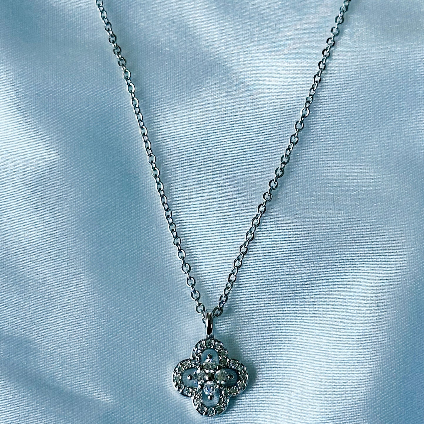 Floral Design American Diamond Silver Plated Stainless Steel Necklace