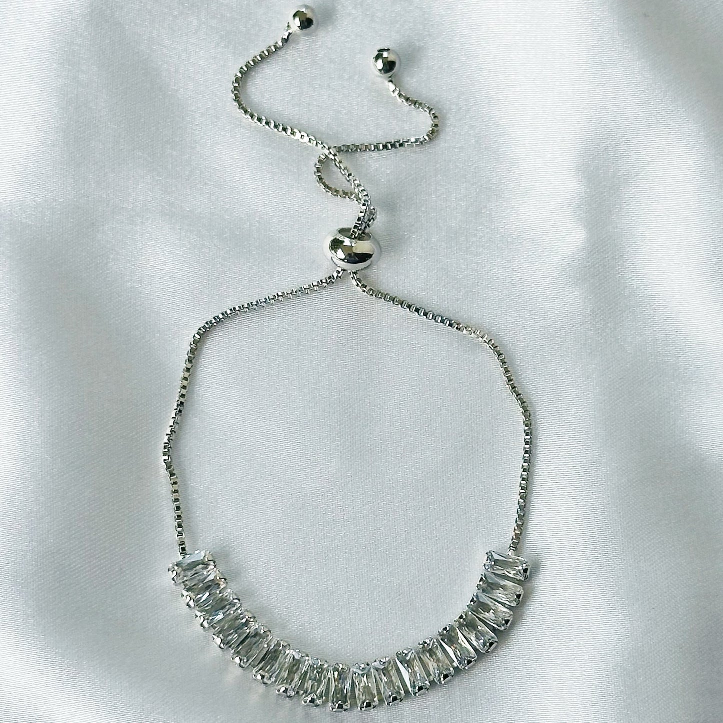 American Diamond Silver Plated Tennis Adjustable Chain Bracelet
