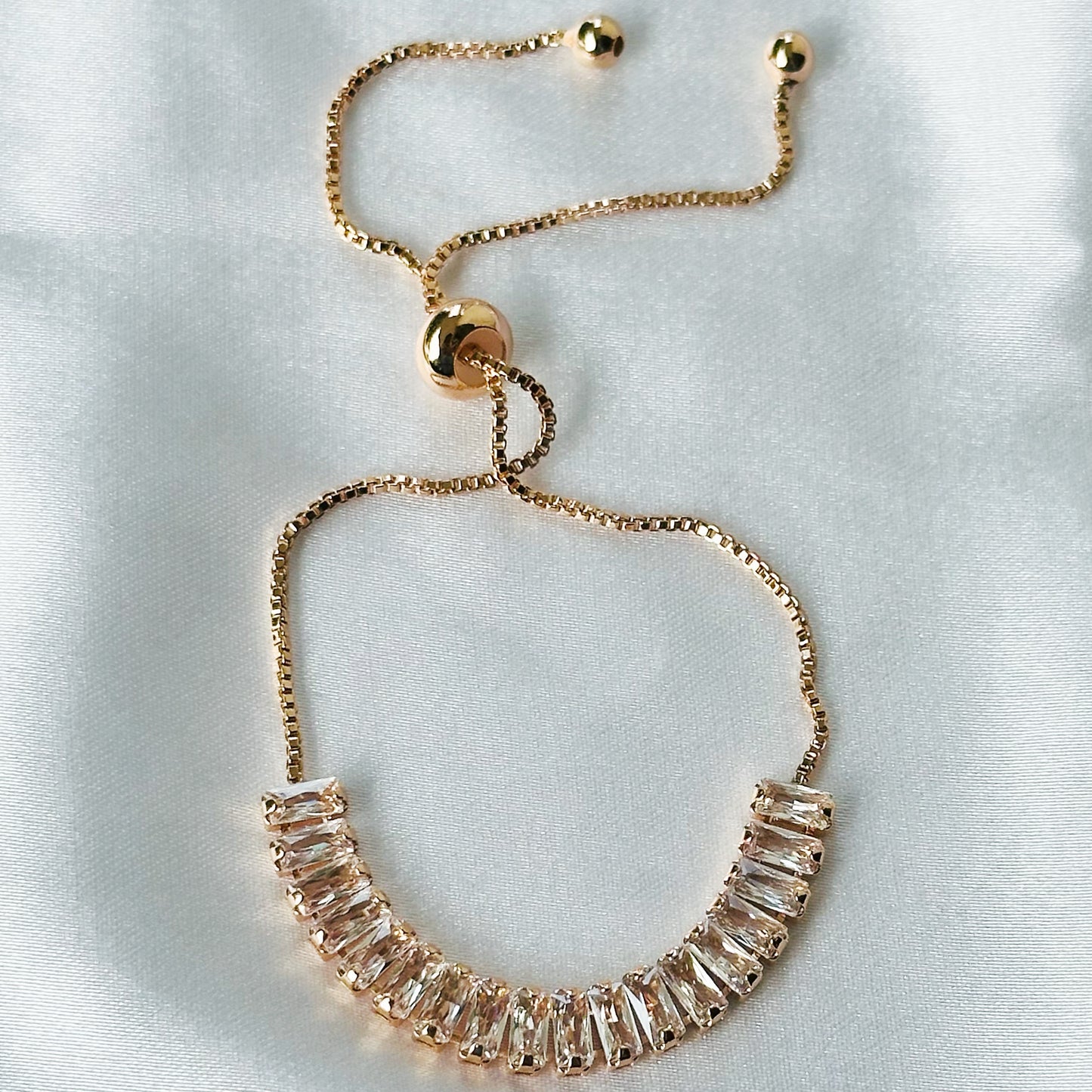 American Diamond Rose Gold Plated Tennis Adjustable Chain Bracelet