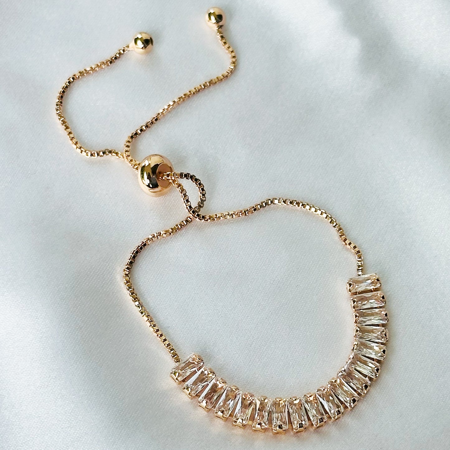 American Diamond Rose Gold Plated Tennis Adjustable Chain Bracelet