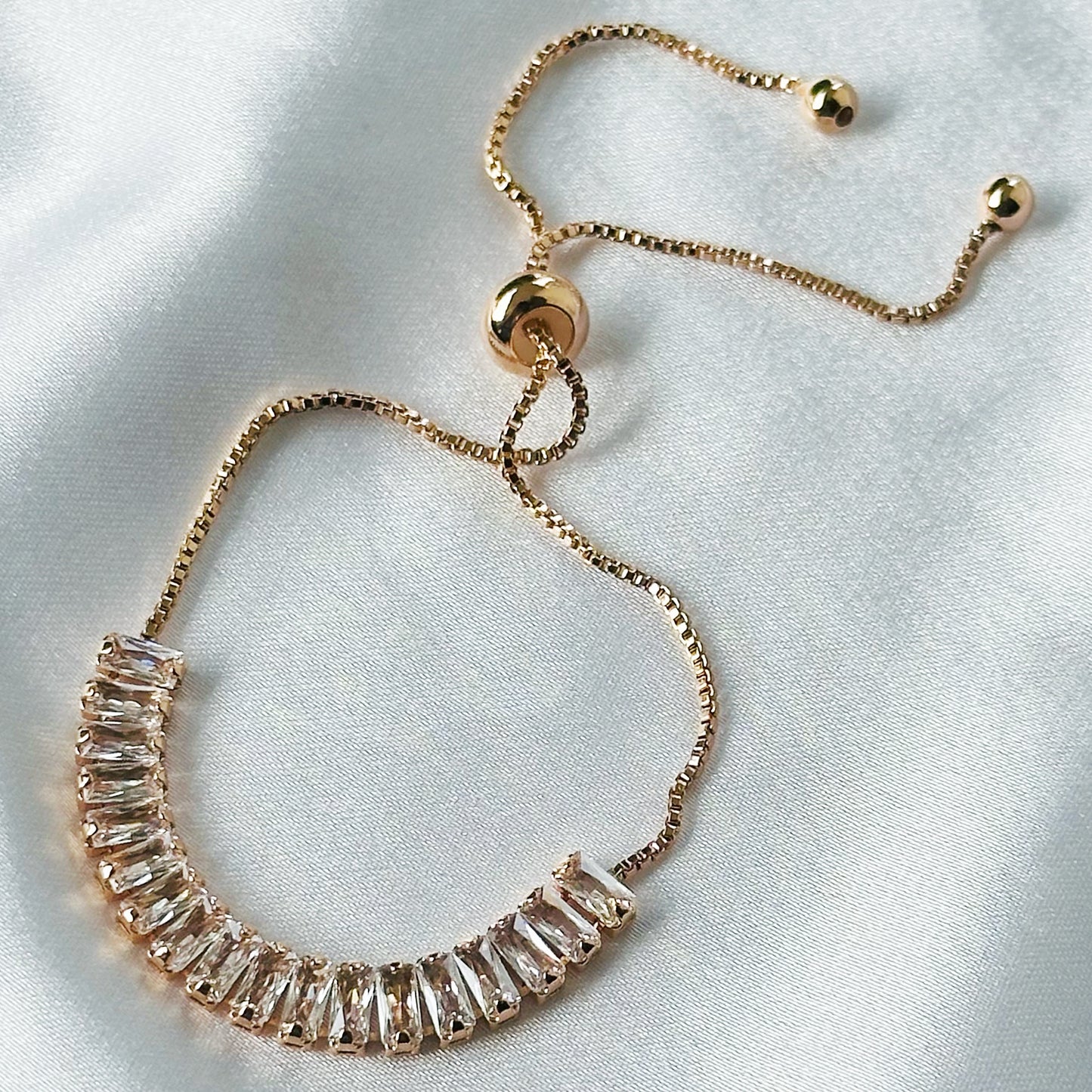American Diamond Rose Gold Plated Tennis Adjustable Chain Bracelet