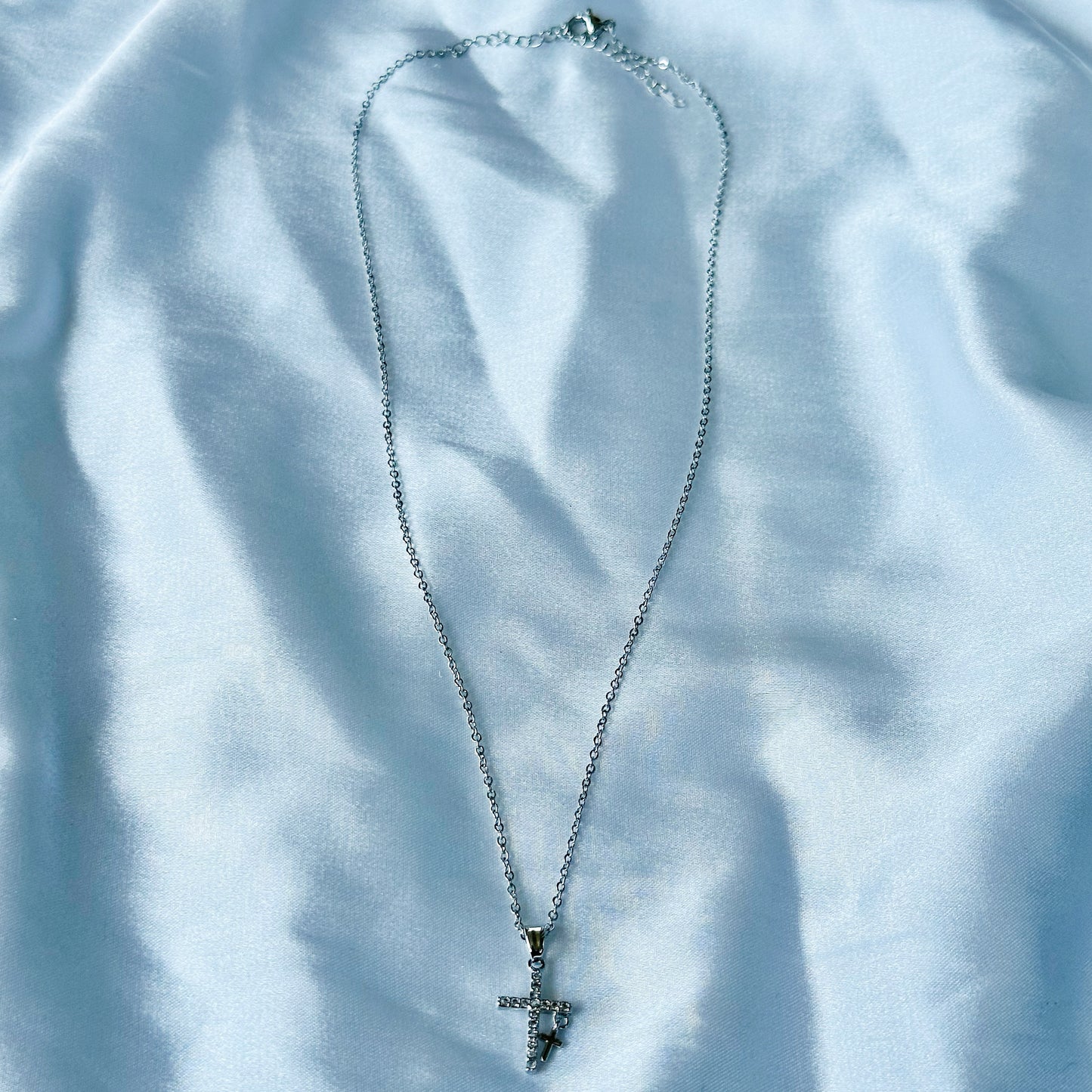 Cross Design American Diamond Silver Plated Stainless Steel Necklace