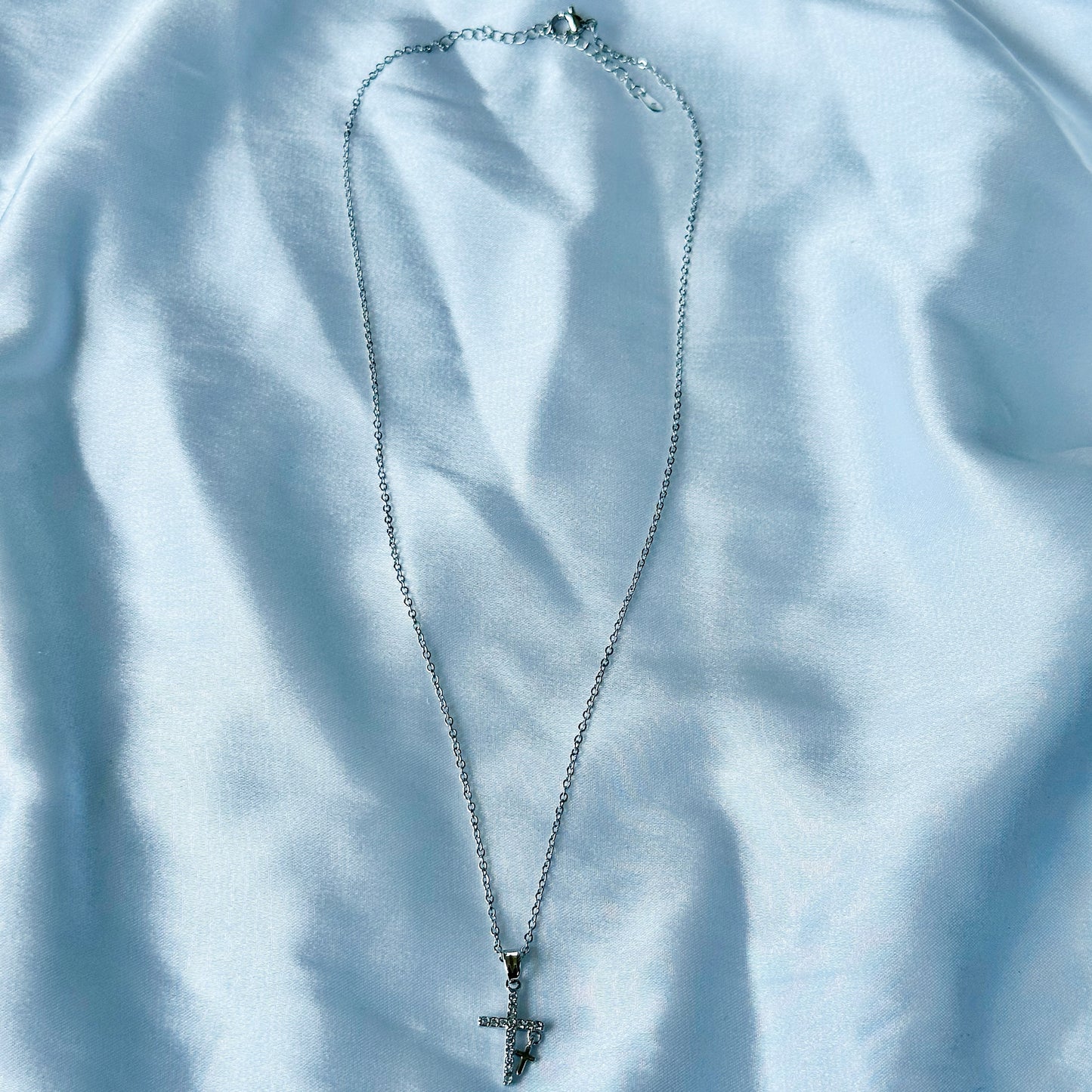 Cross Design American Diamond Silver Plated Stainless Steel Necklace
