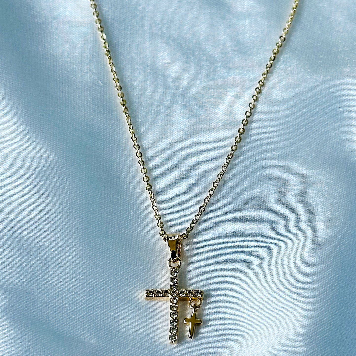 Cross Design American Diamond Gold Plated Stainless Steel Necklace