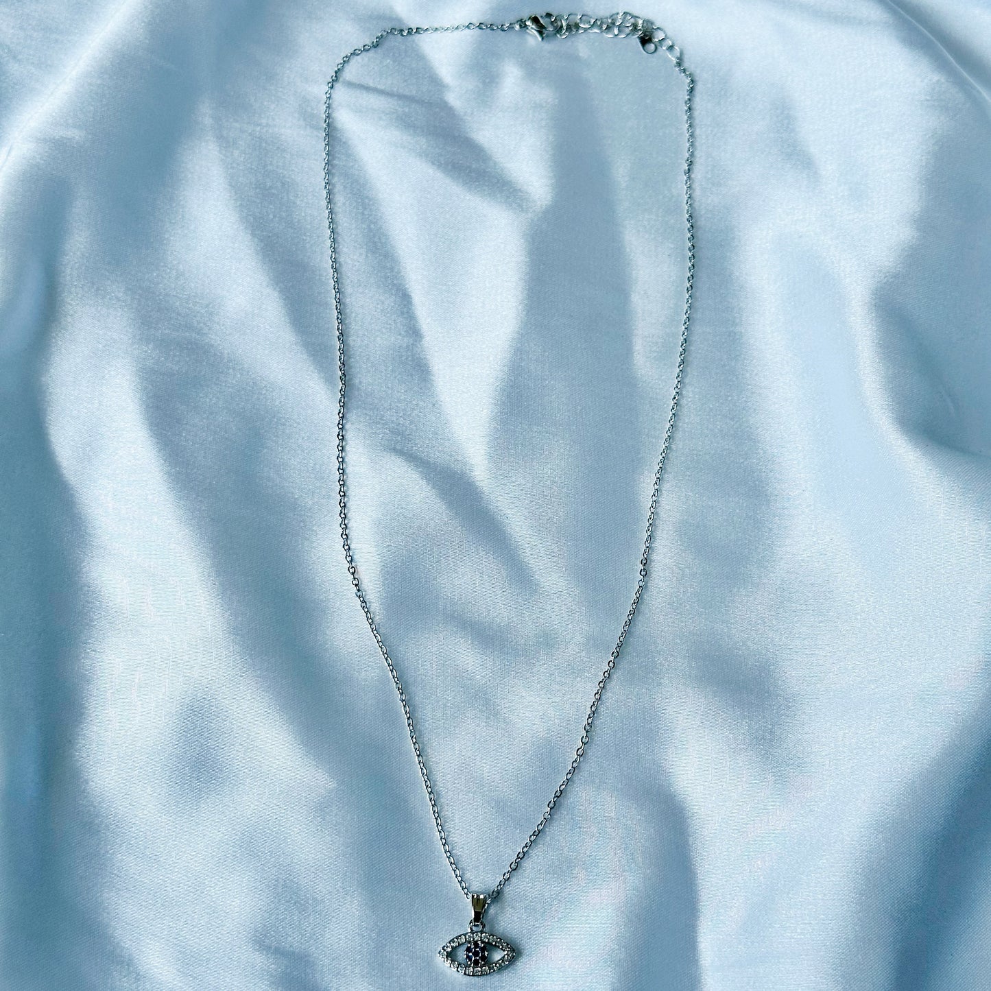 Evil Eye Design American Diamond Silver Plated Stainless Steel Necklace