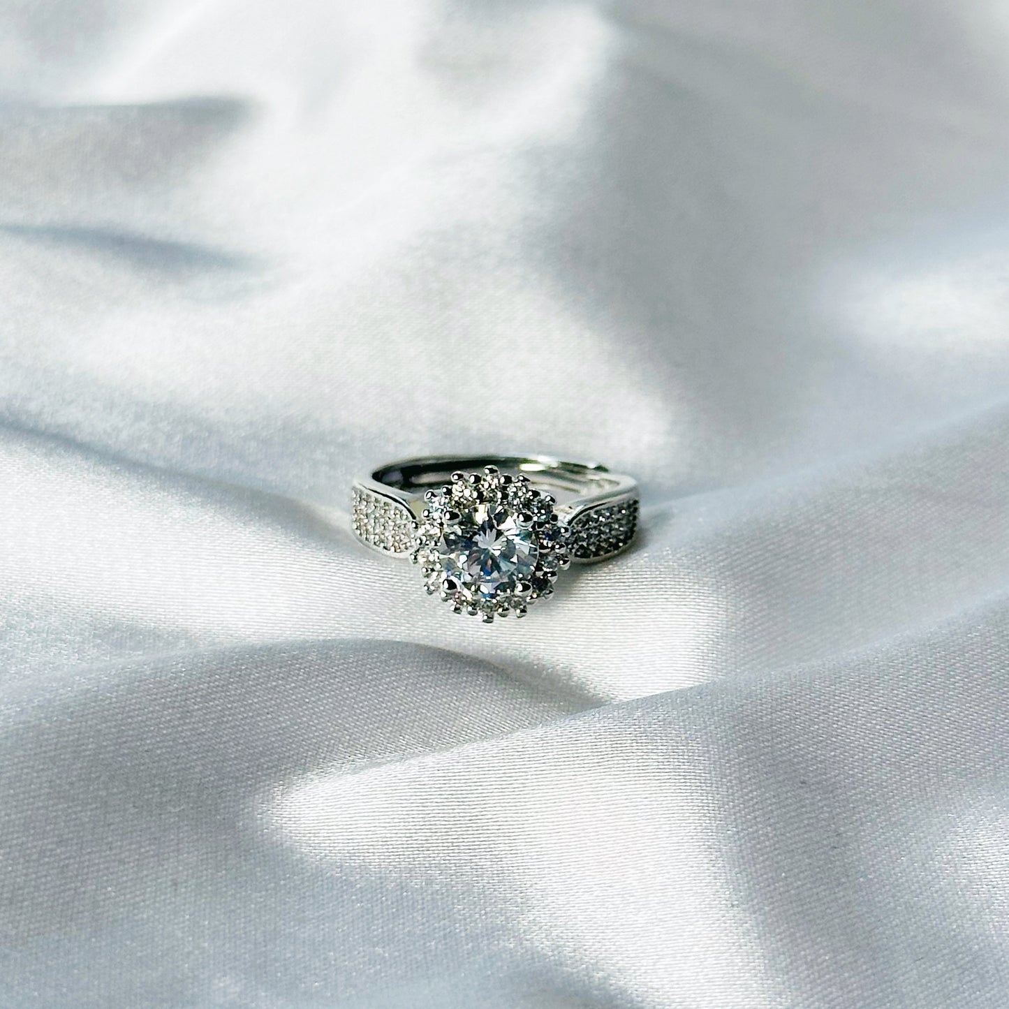 Solitaire Cubic Zircon American Diamond Silver Plated Adjustable Ring