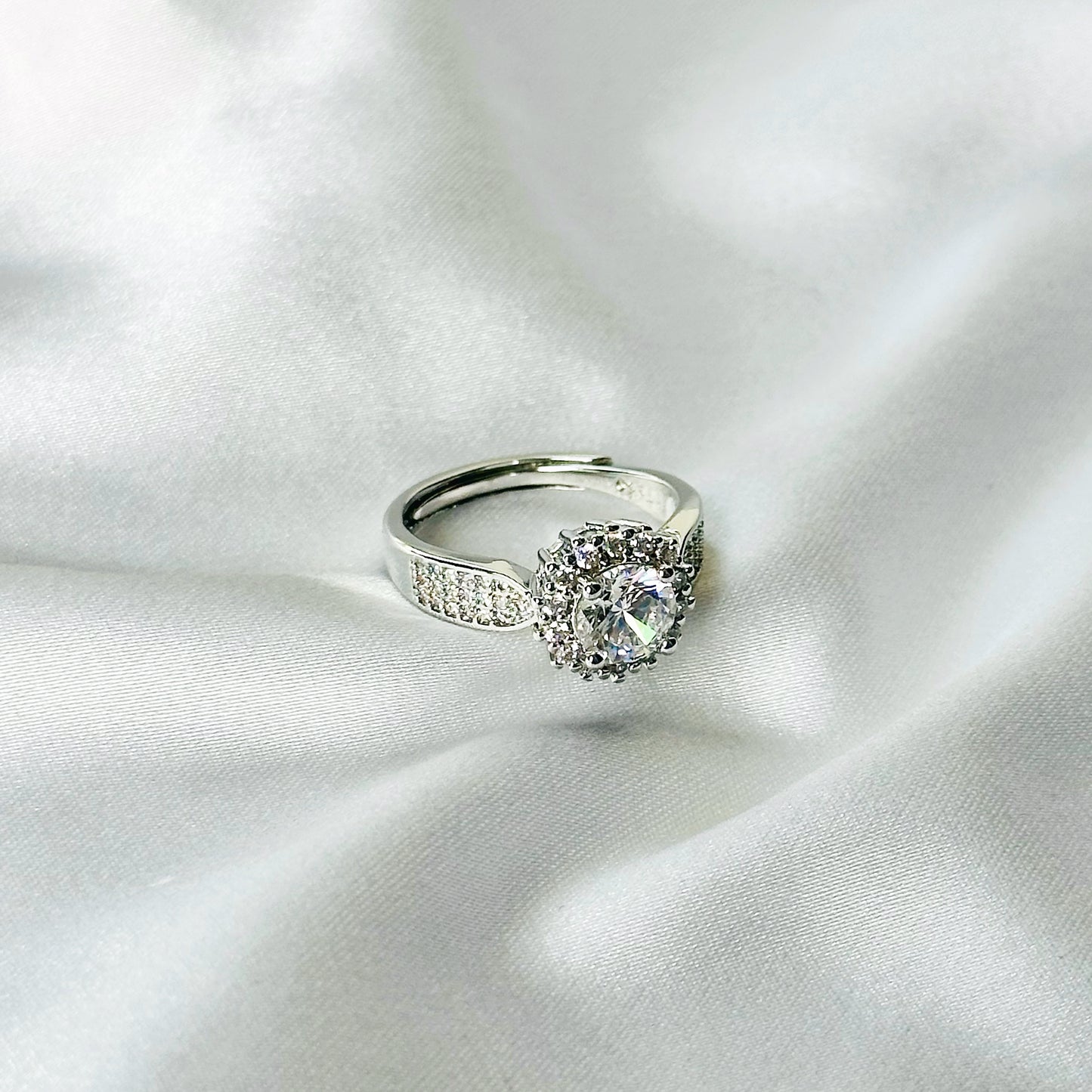 Solitaire Cubic Zircon American Diamond Silver Plated Adjustable Ring