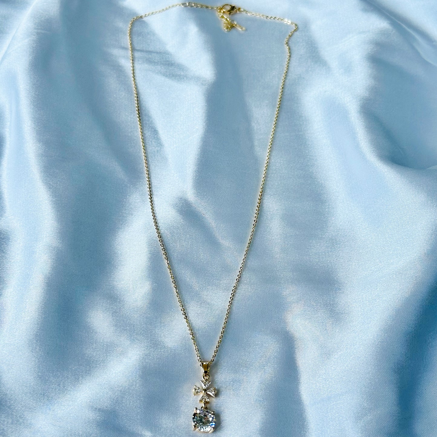 Cross Design Solitaire Cubic Zircon American Diamond Gold Plated Stainless Steel Necklace