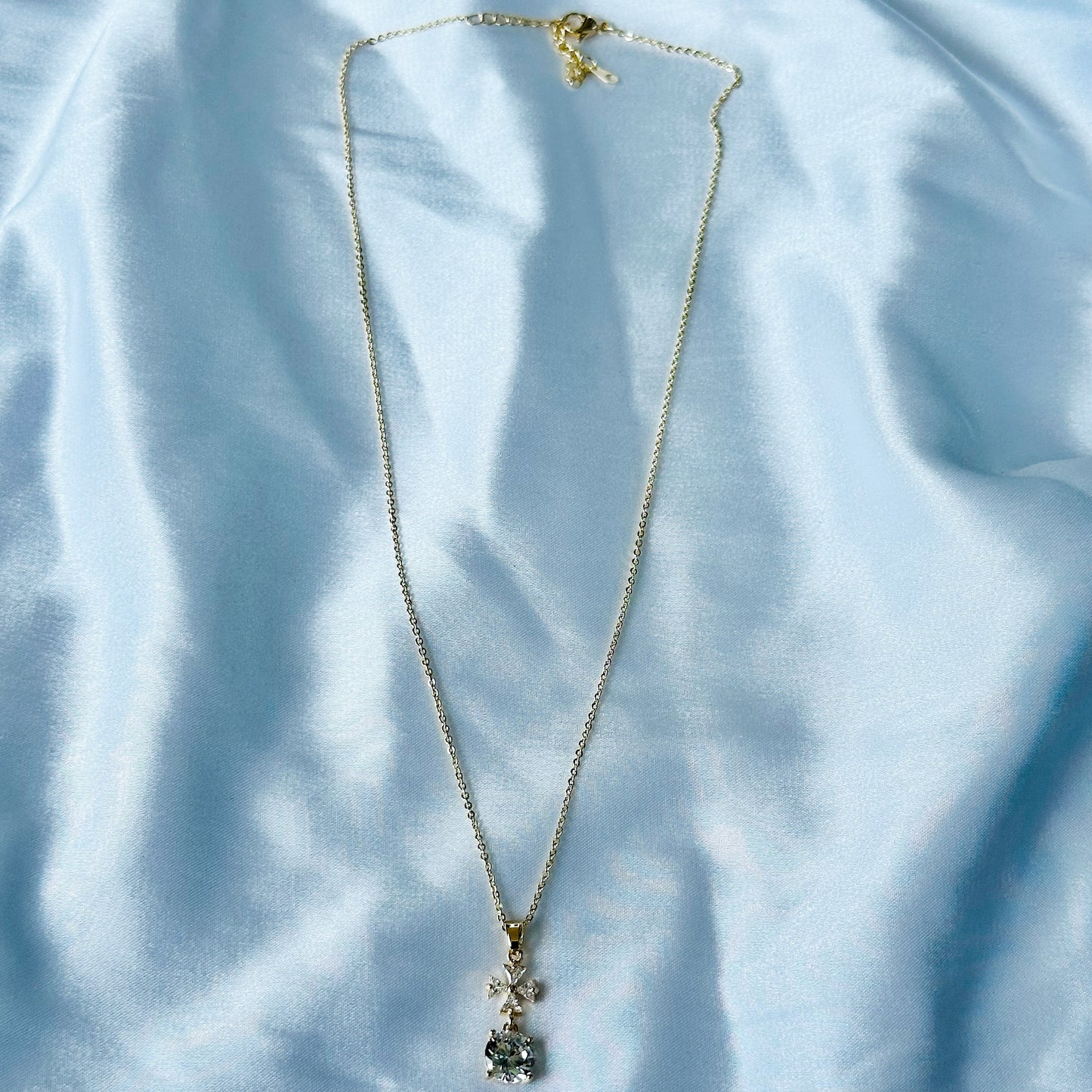 Cross Design Solitaire Cubic Zircon American Diamond Gold Plated Stainless Steel Necklace