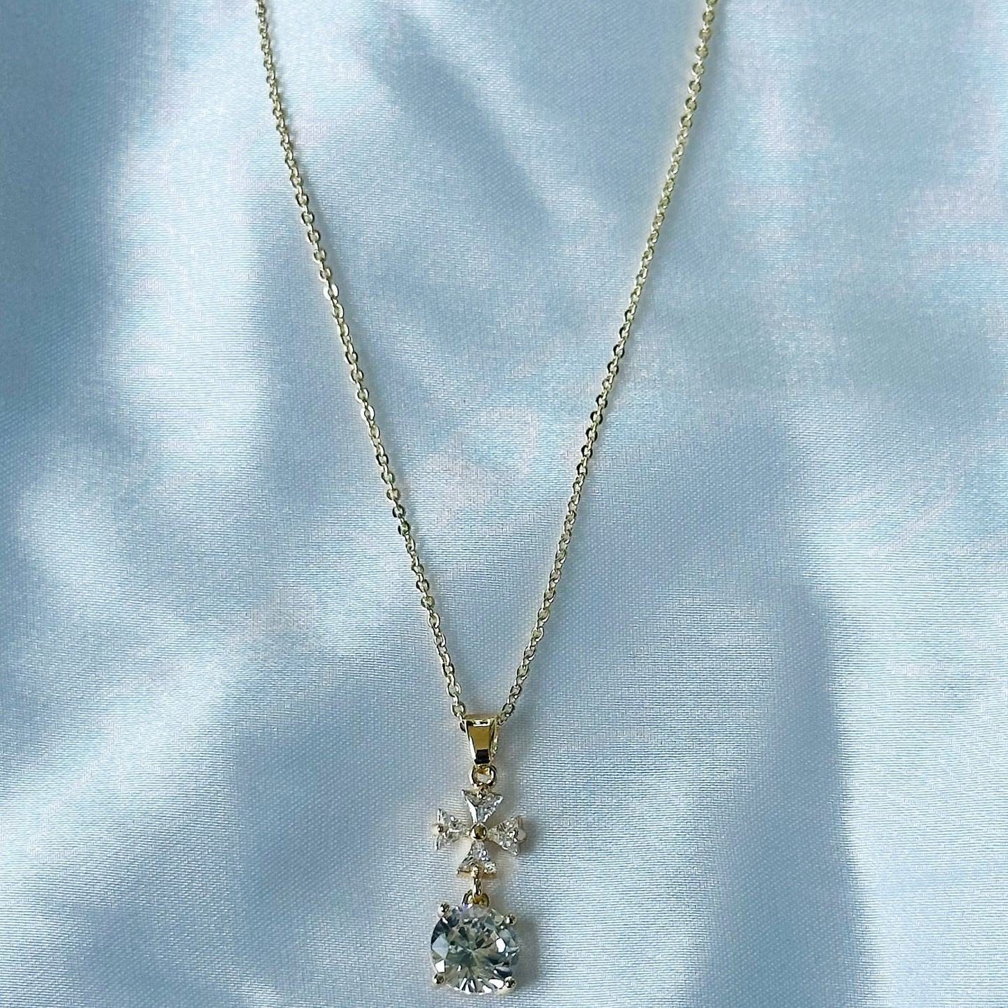 Cross Design Solitaire Cubic Zircon American Diamond Gold Plated Stainless Steel Necklace