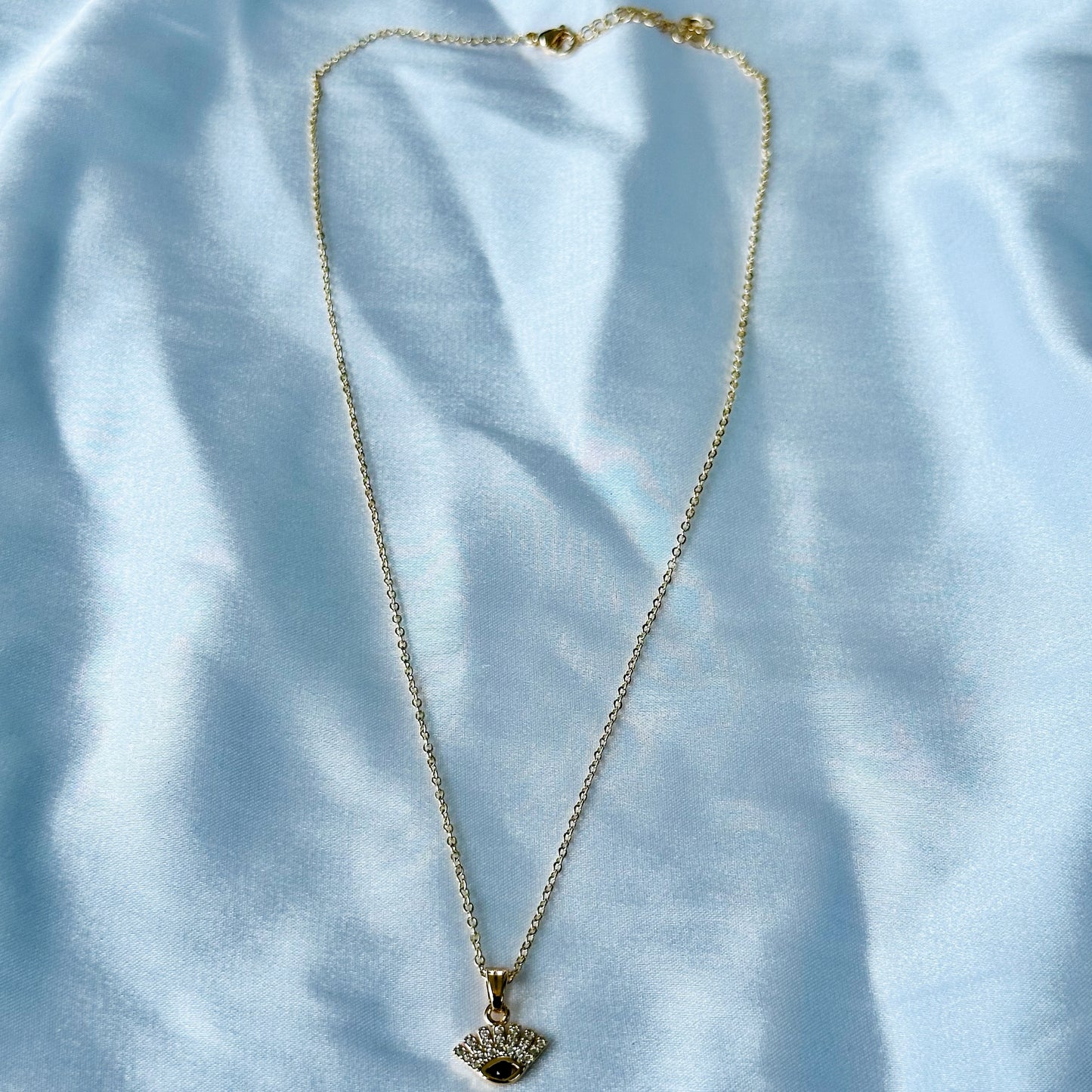 Evil Eye Design American Diamond Gold Plated Stainless Steel Necklace