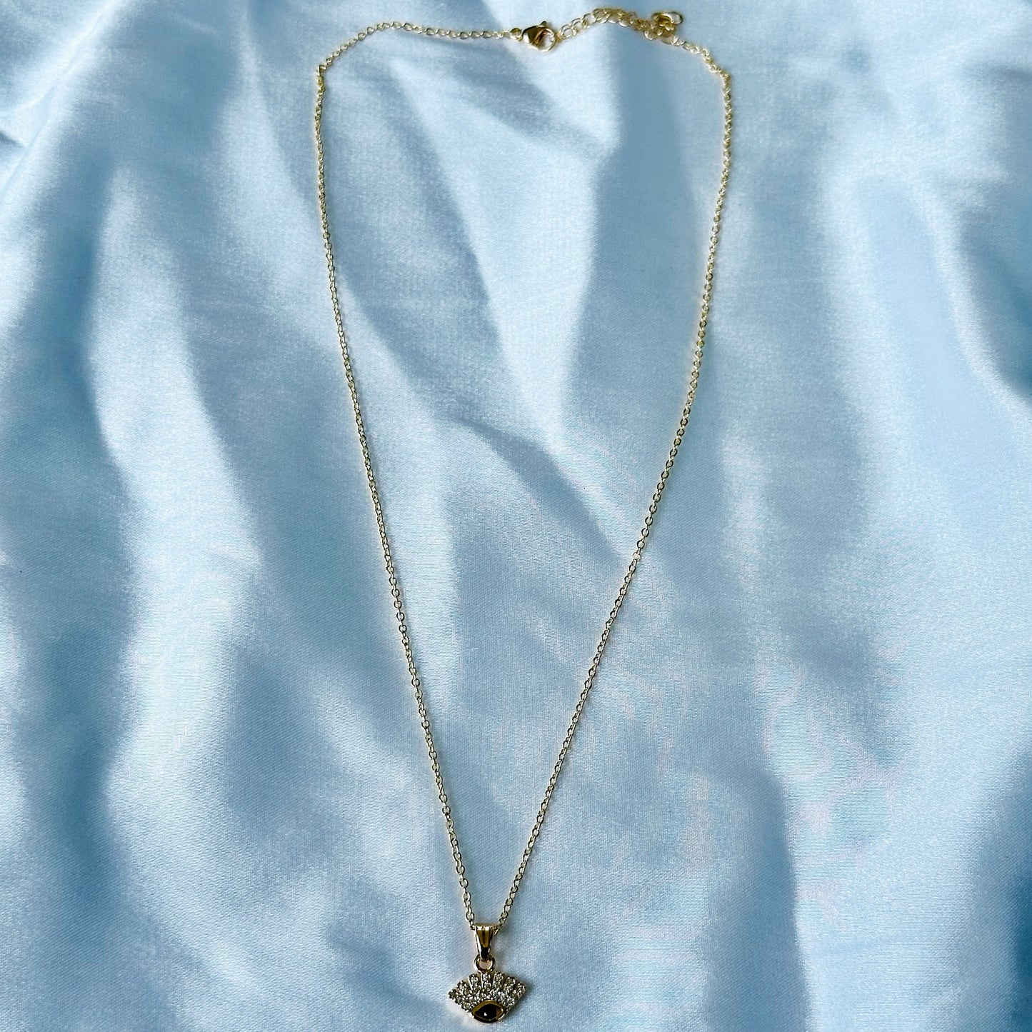 Evil Eye Design American Diamond Gold Plated Stainless Steel Necklace