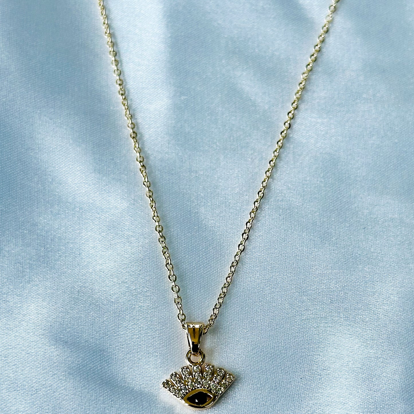 Evil Eye Design American Diamond Gold Plated Stainless Steel Necklace